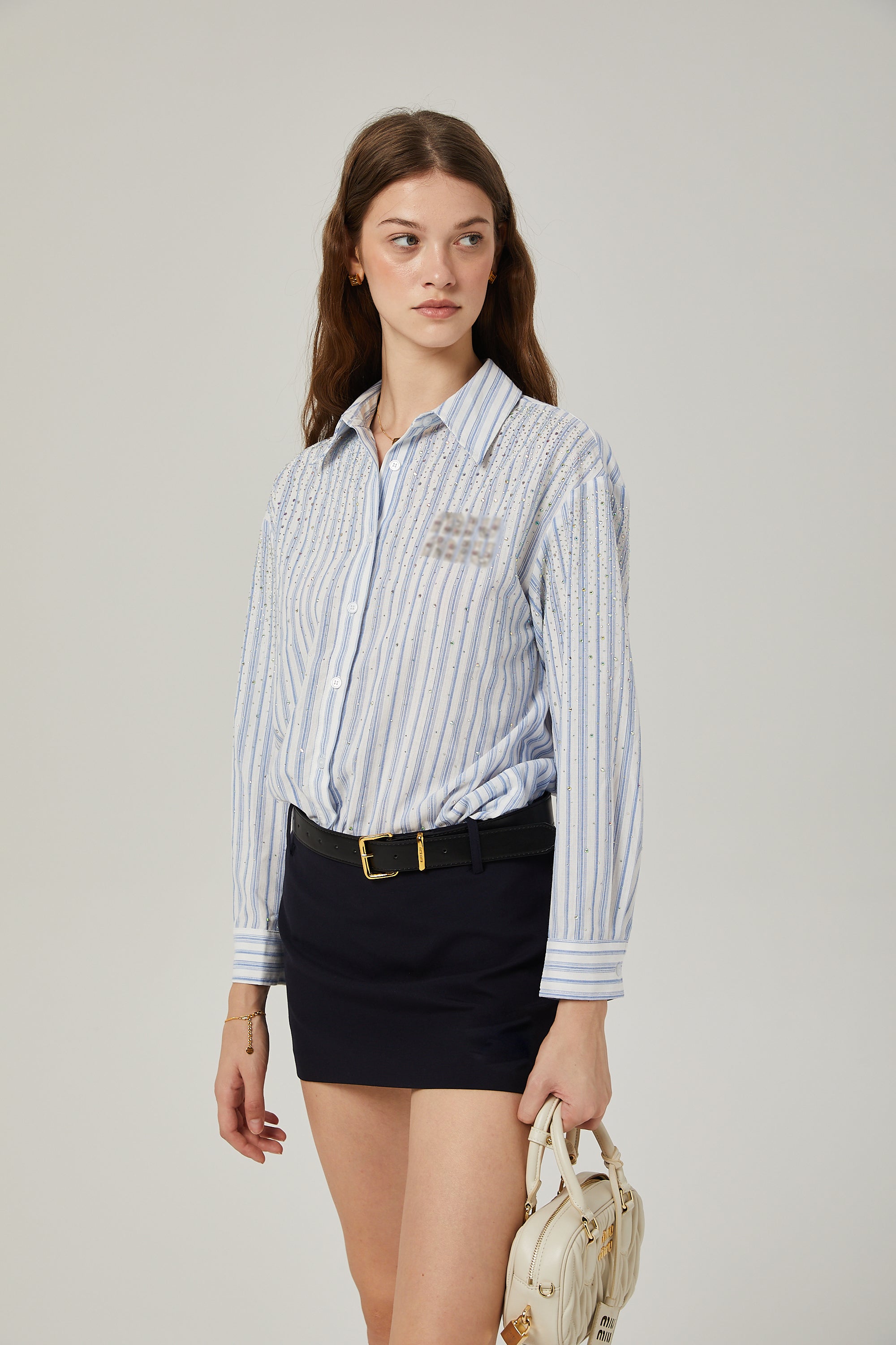 Vivien embellished pinstripe-pattern shirt