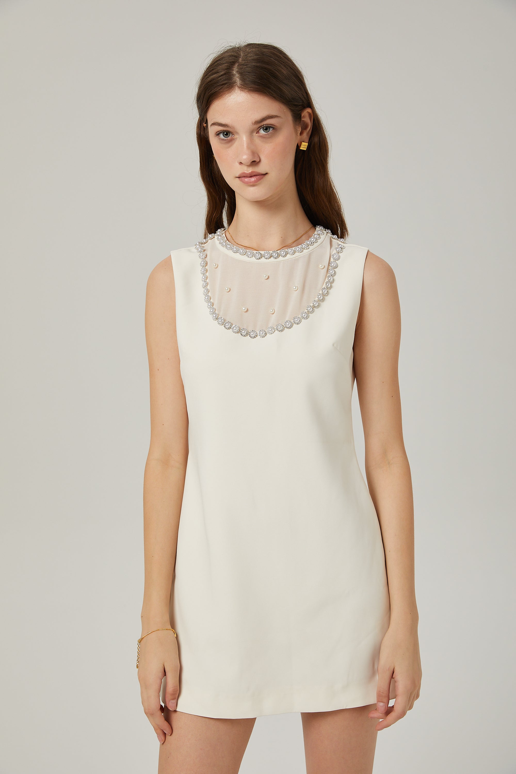 Yvonne sleeveless faux-pearl mini dress