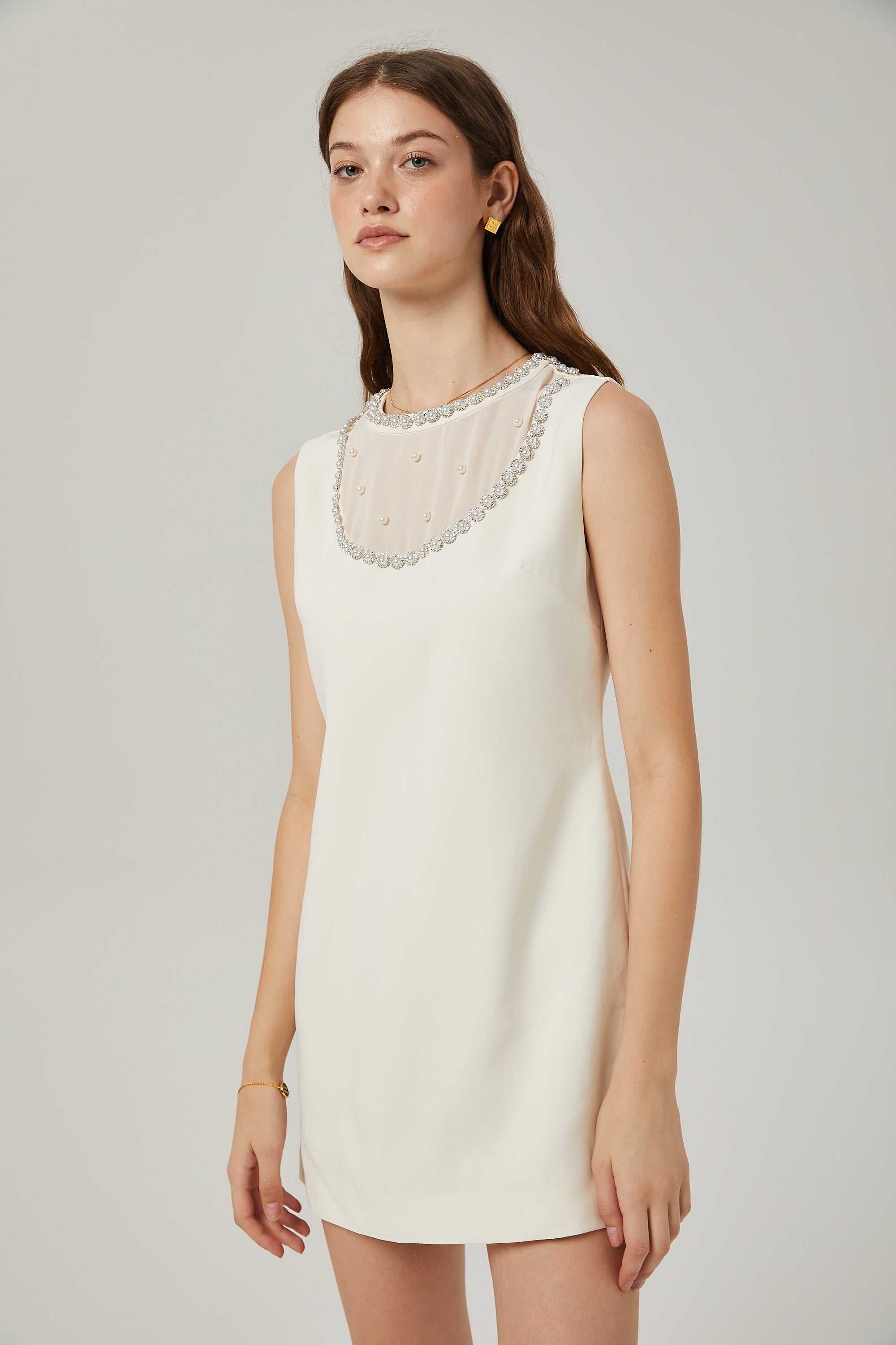 Yvonne sleeveless faux-pearl mini dress