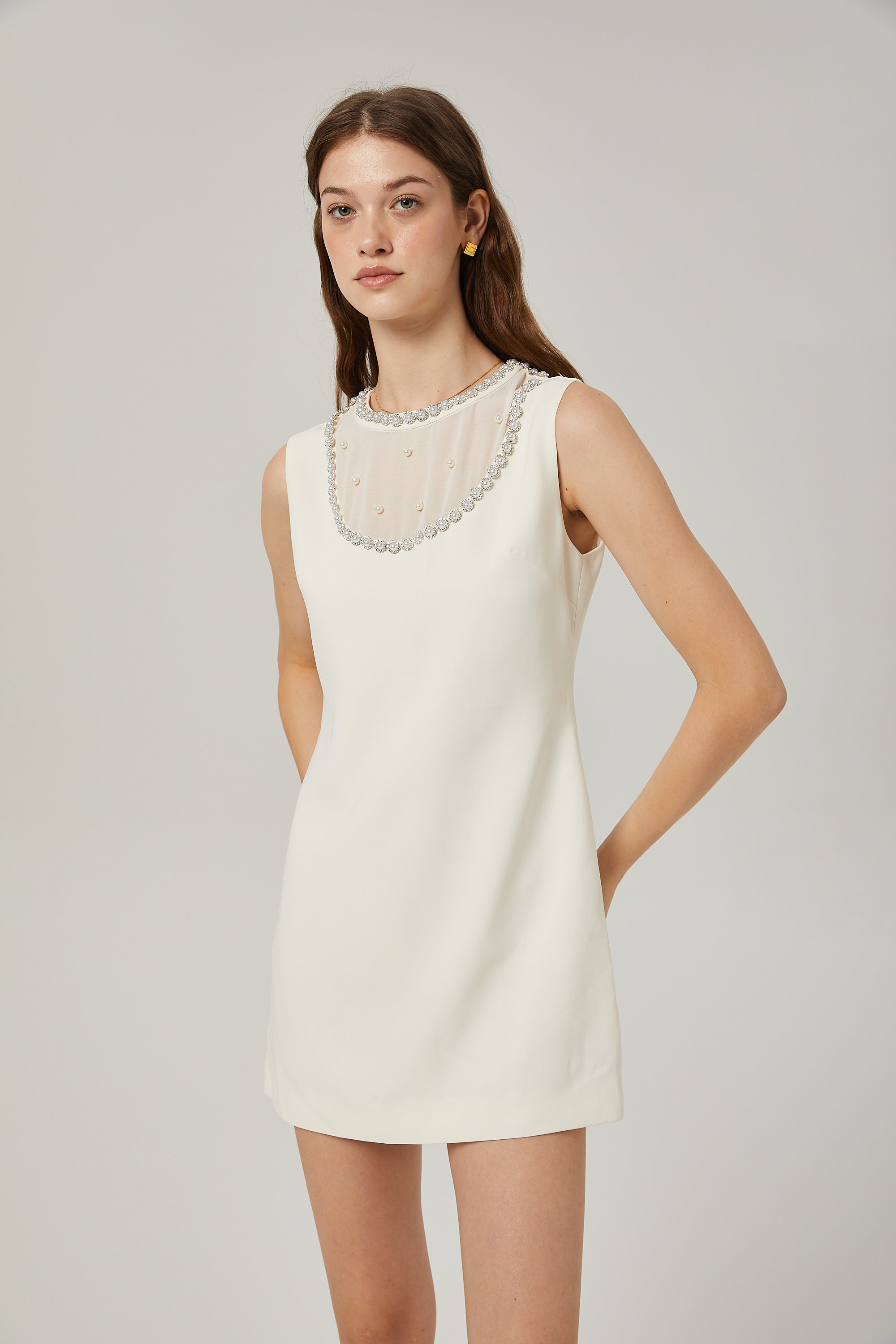 Yvonne sleeveless faux-pearl mini dress