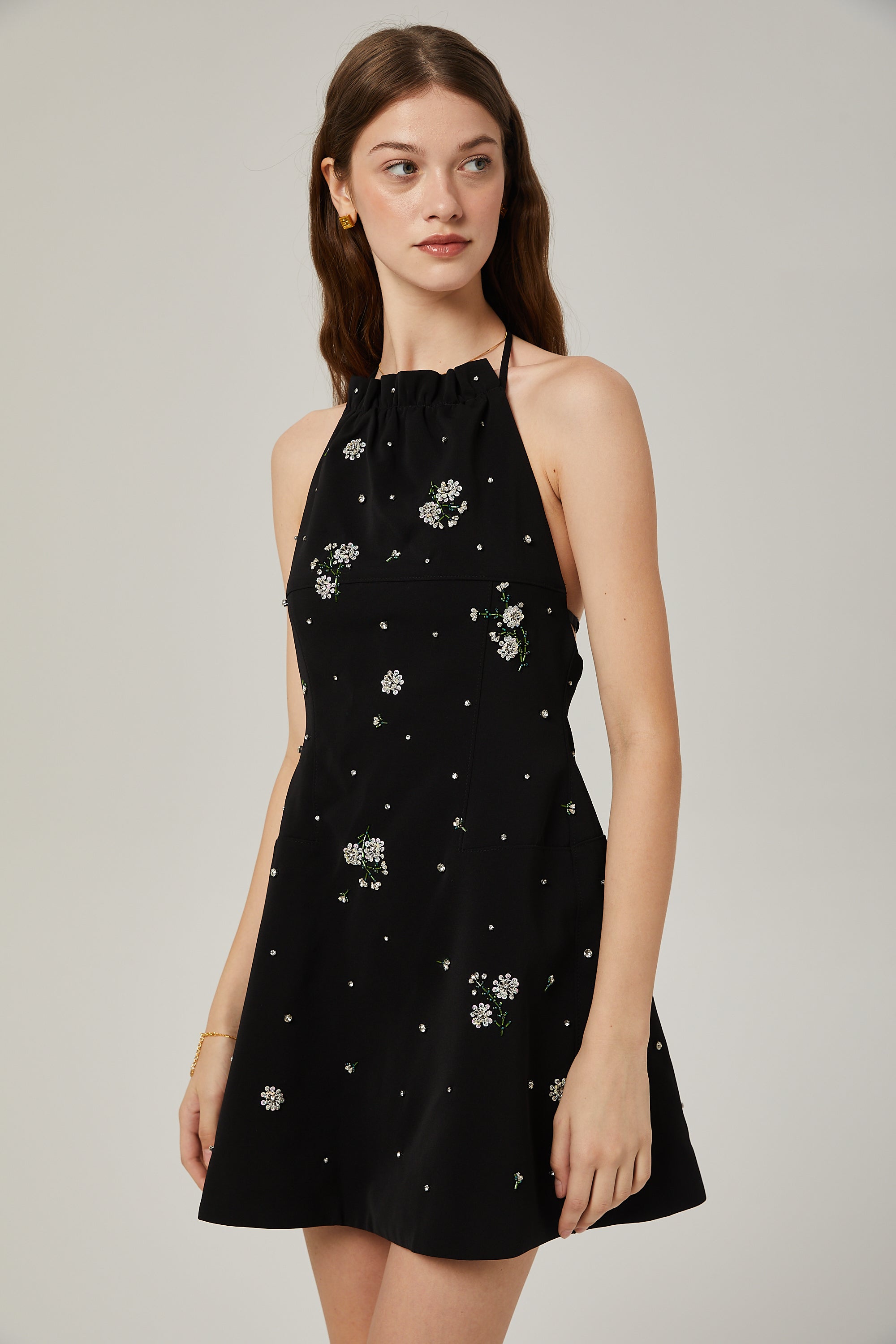 Ariane crystal-embellished pleated mini dress