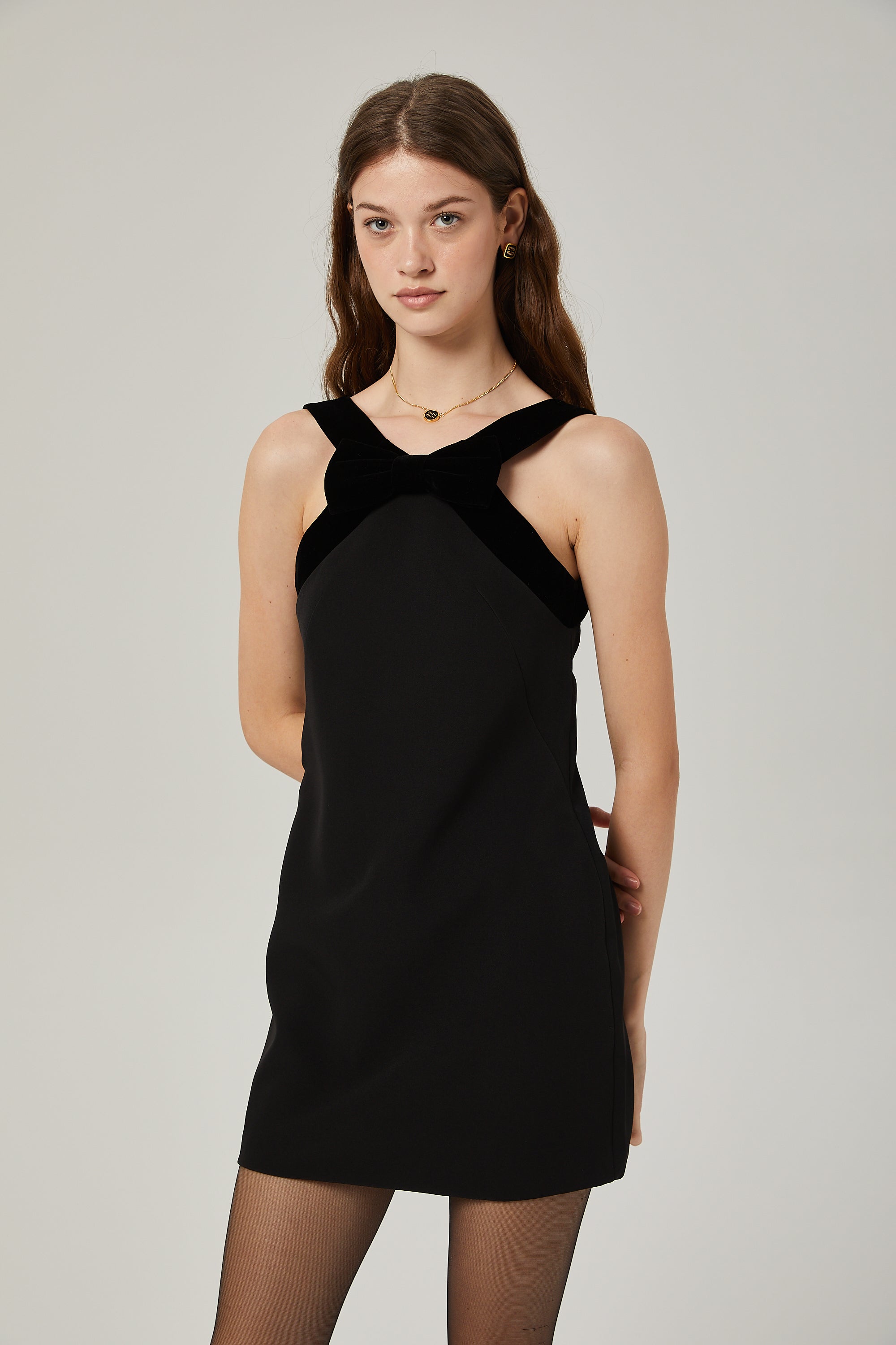 Catriona velvet-bow low-back mini dress