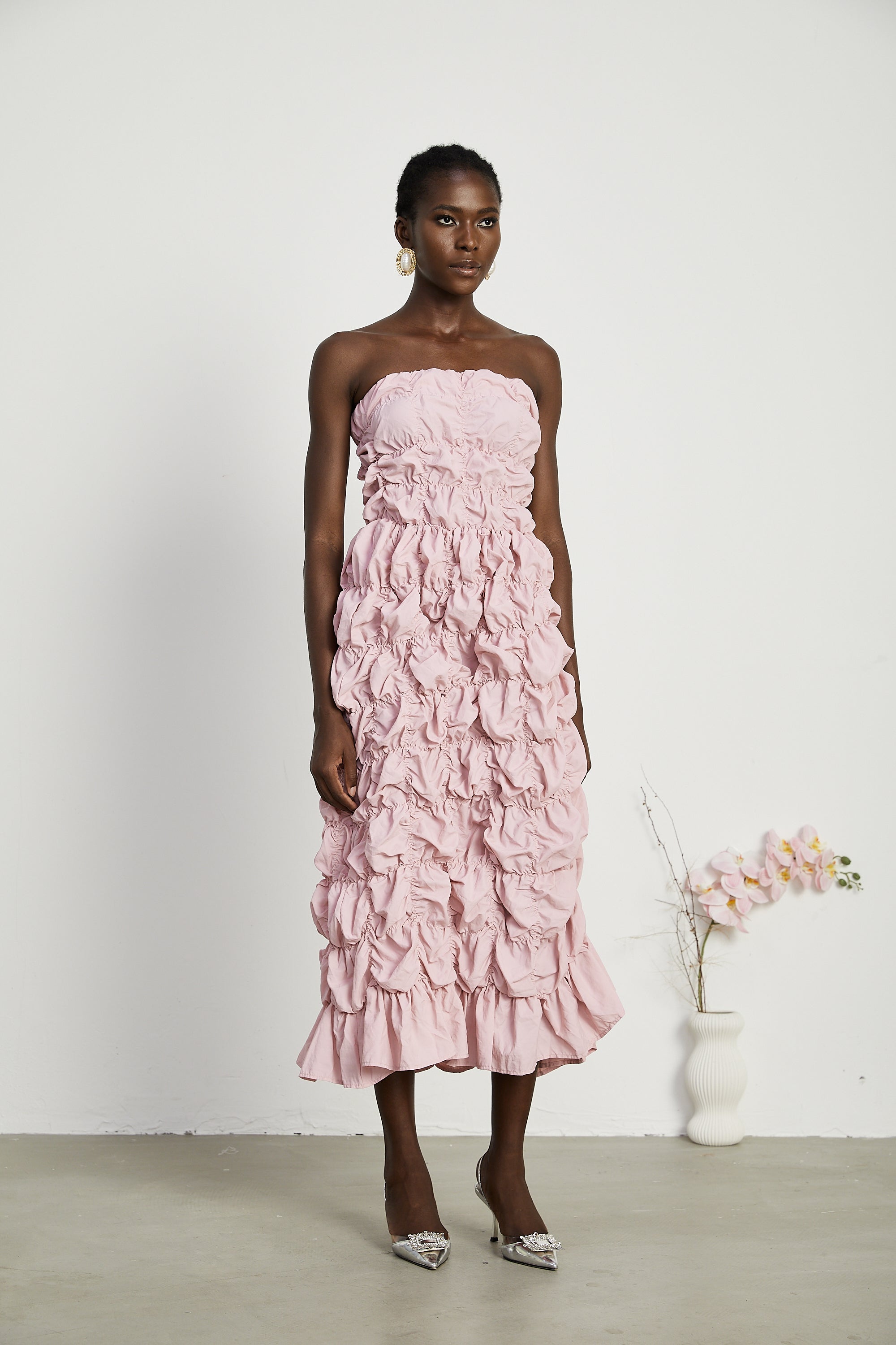 Aurore puffed pleated midi dress