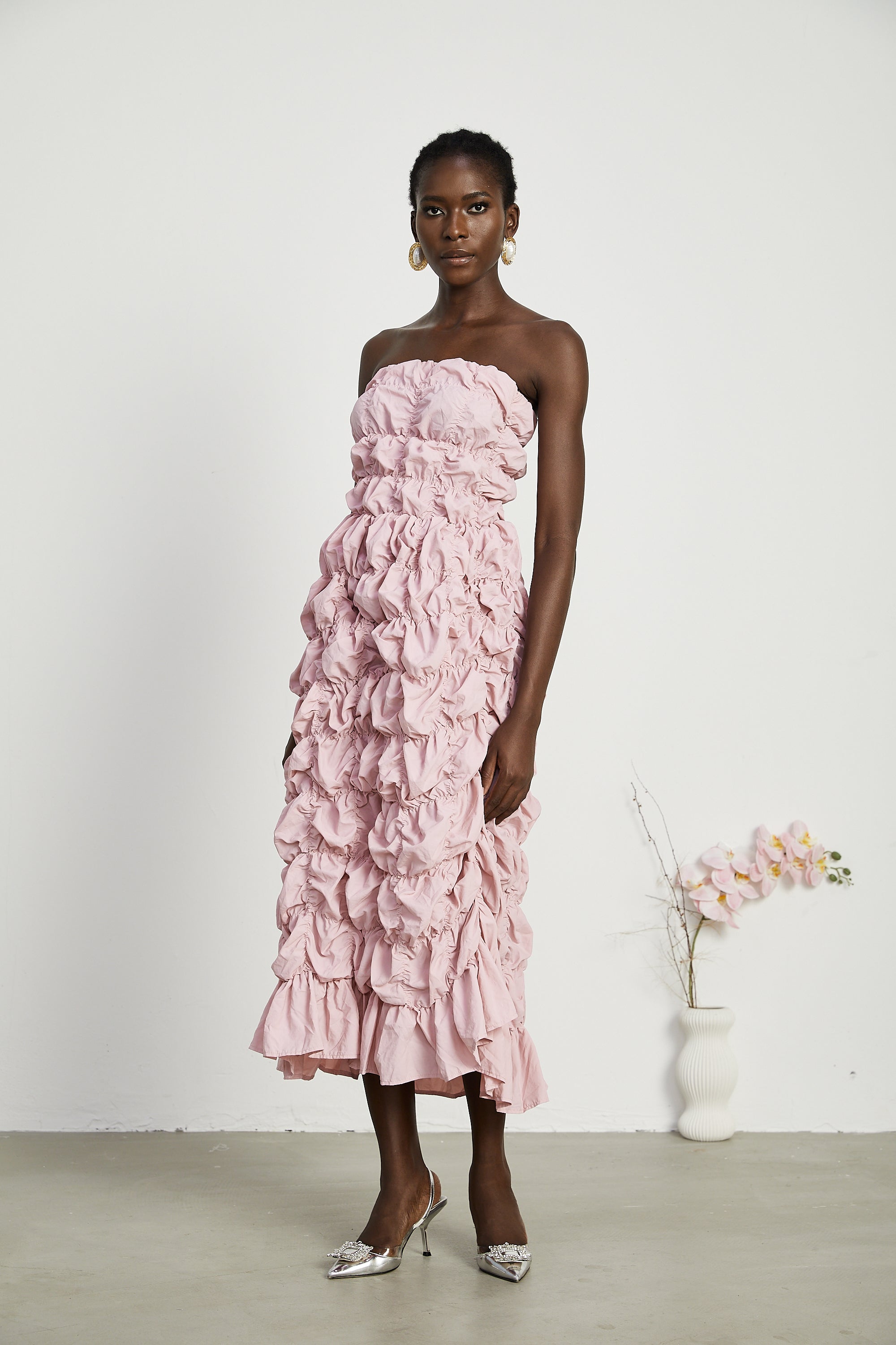 Aurore puffed pleated midi dress