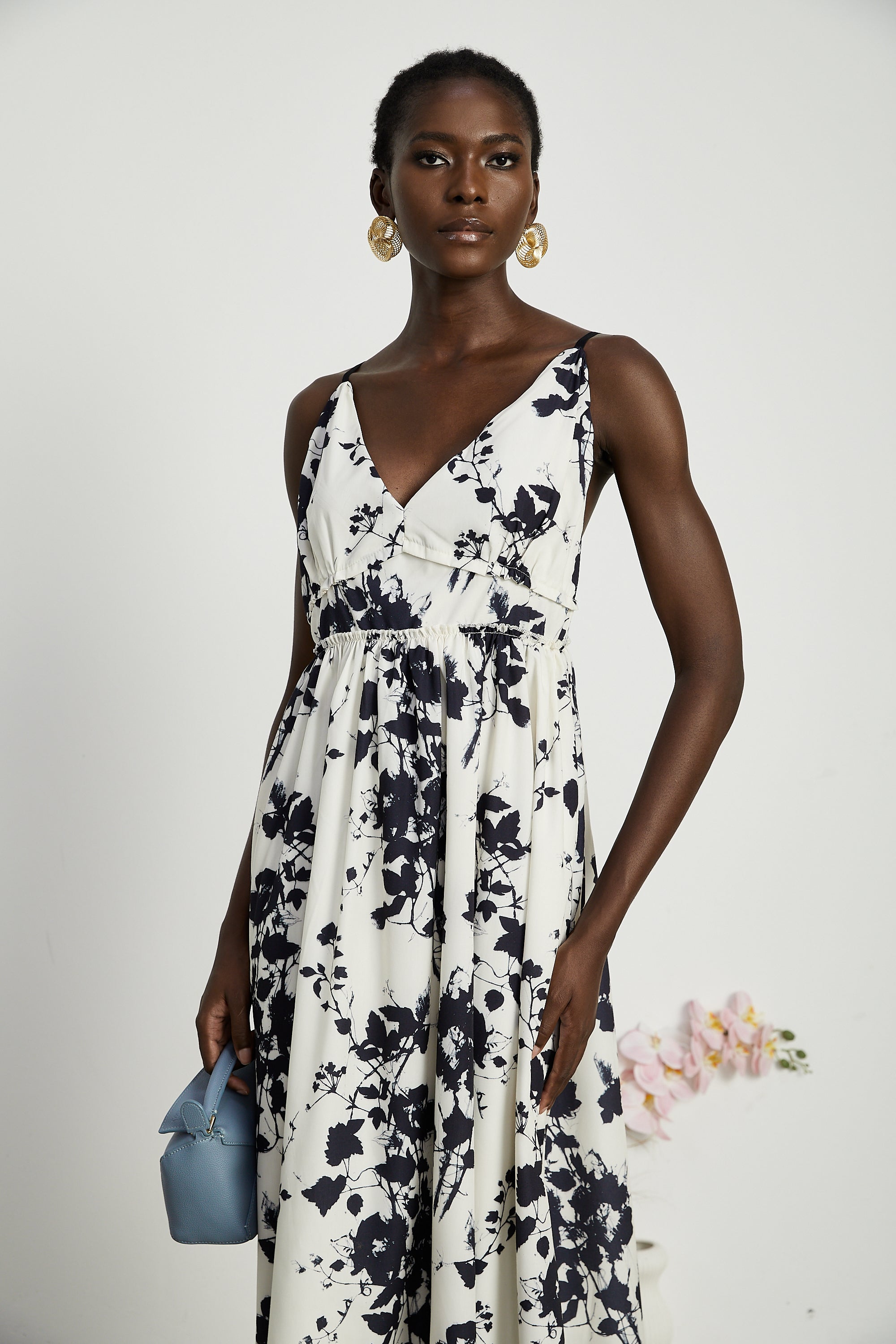 Persephone pleated floral-print midi dress