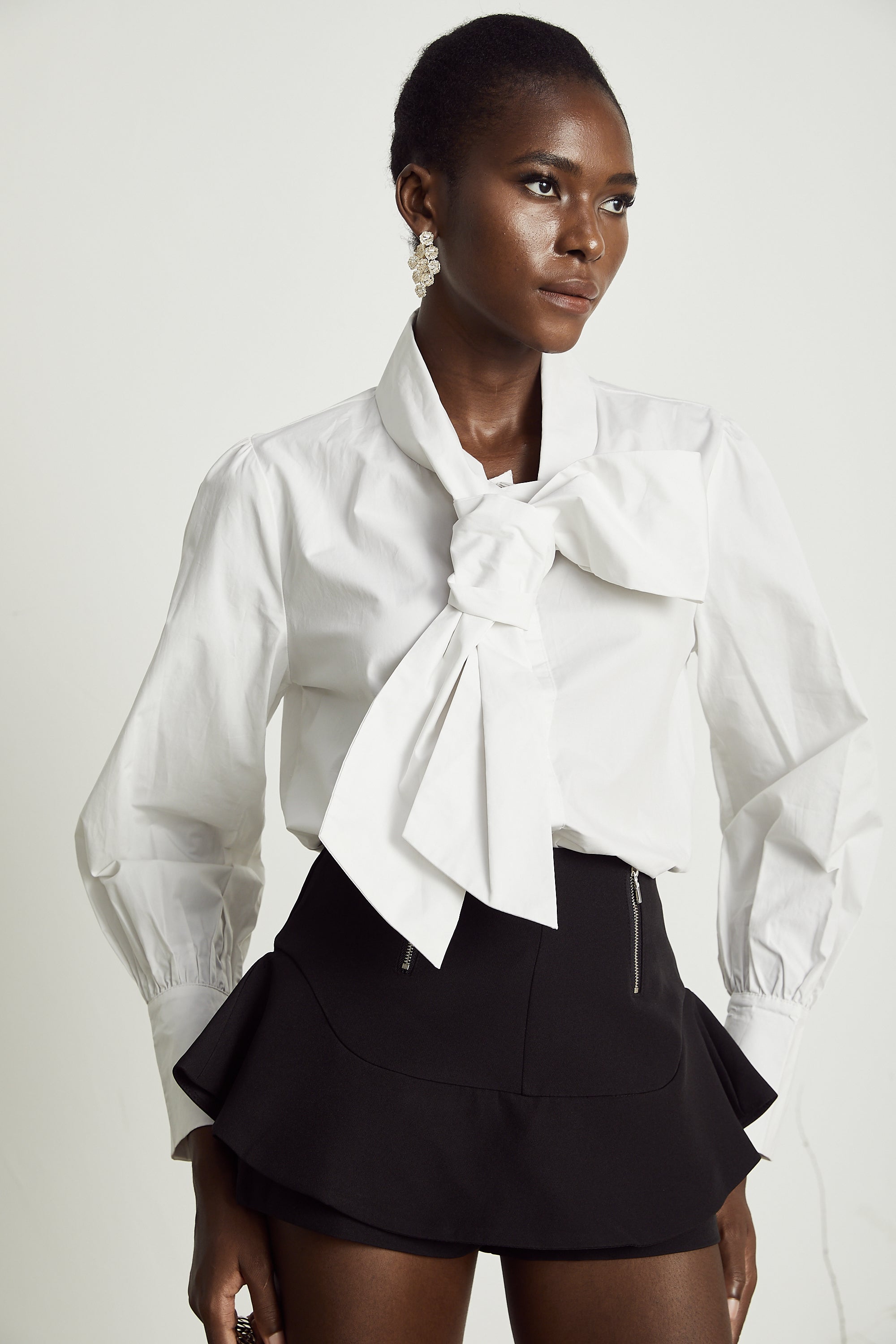 Solène white tie-front cotton shirt