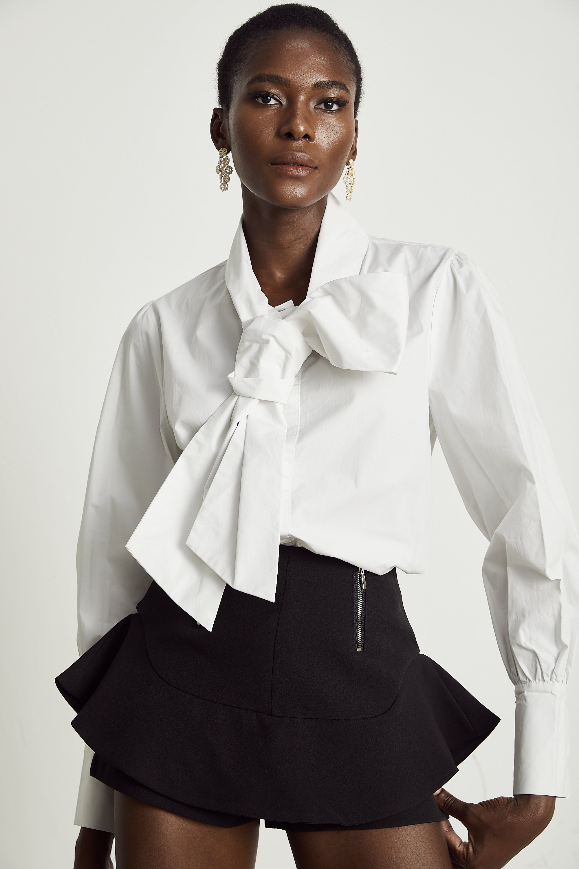 Solène white tie-front cotton shirt