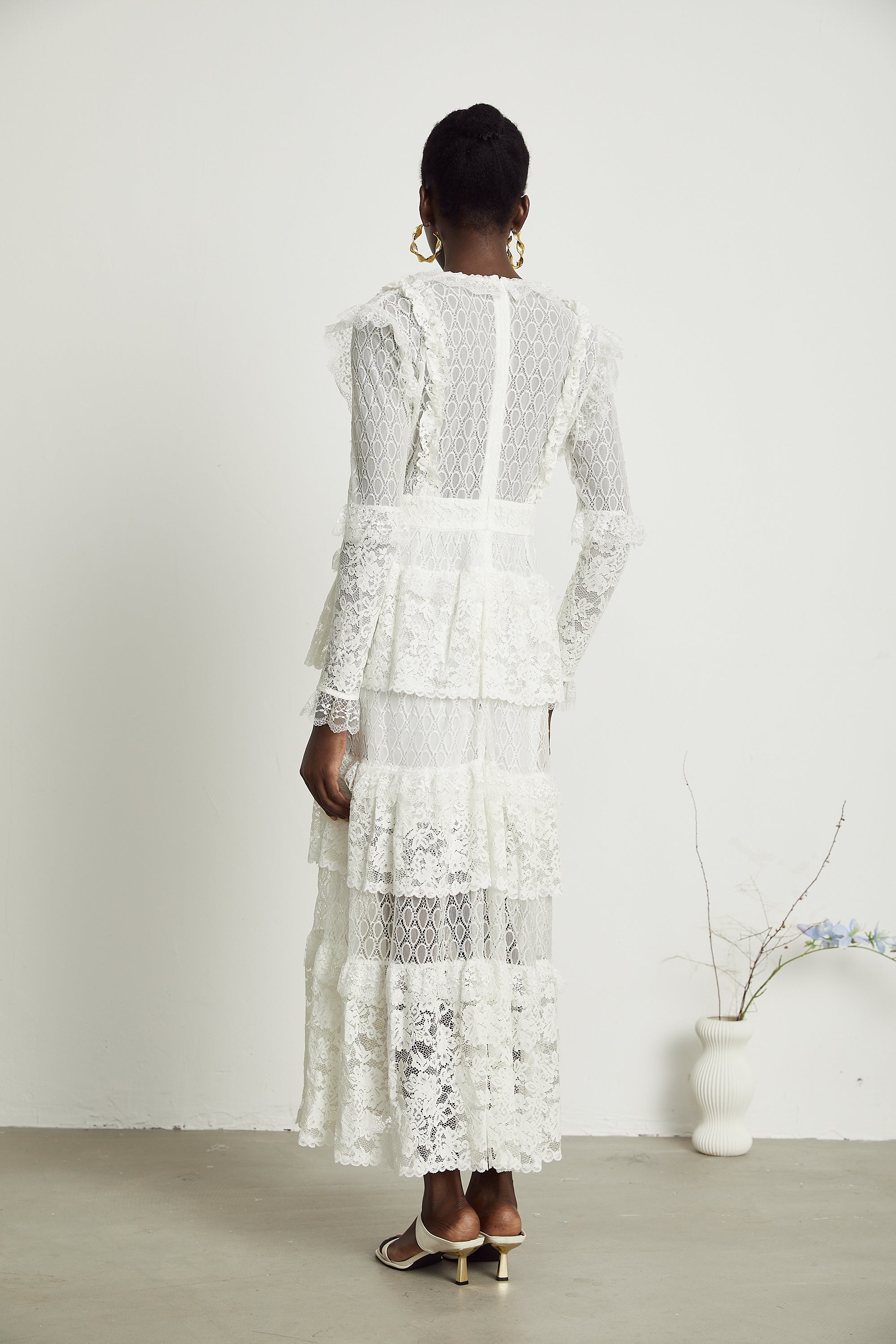 Aimée layered cut-out lace embroidered midi dress