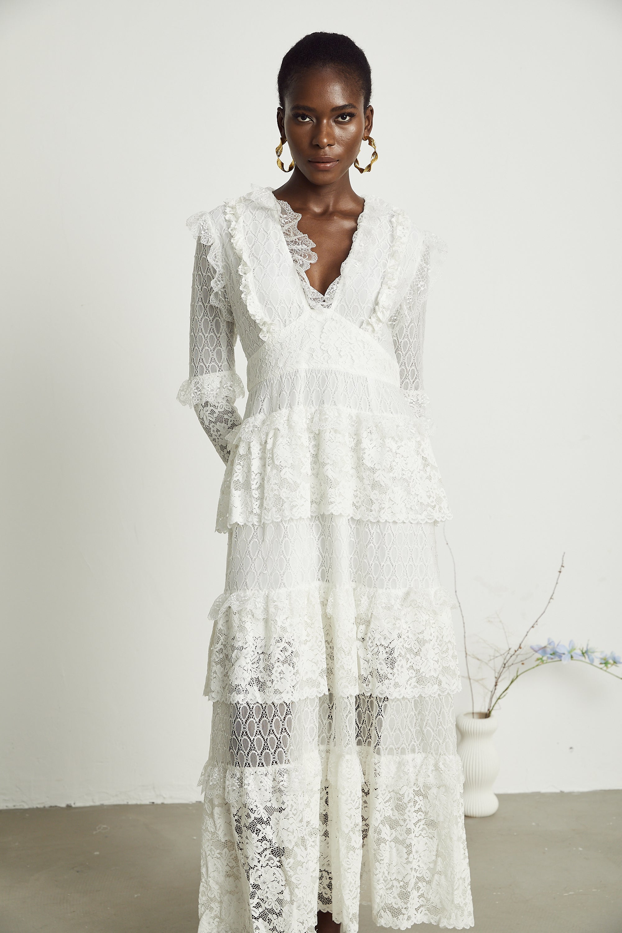 Aimée layered cut-out lace embroidered midi dress