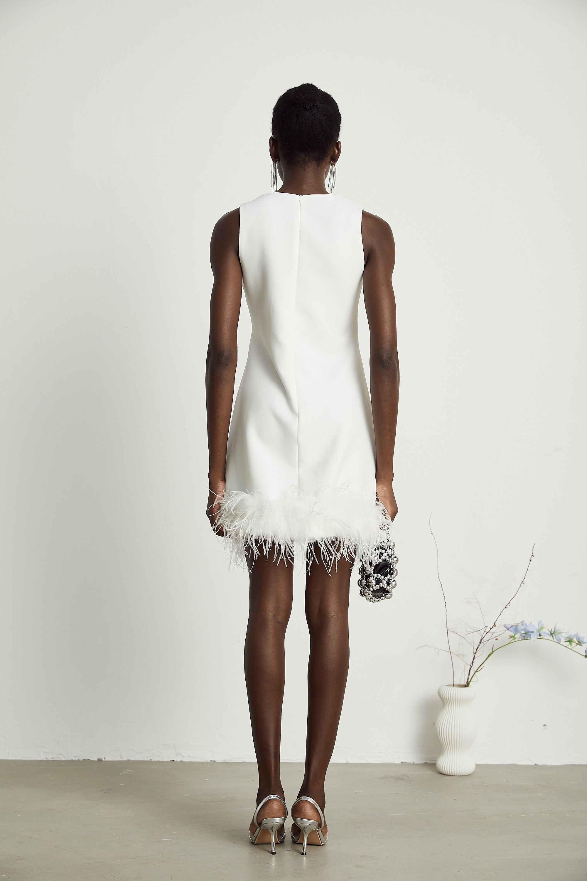 Faena embellished feather-hem mini dress