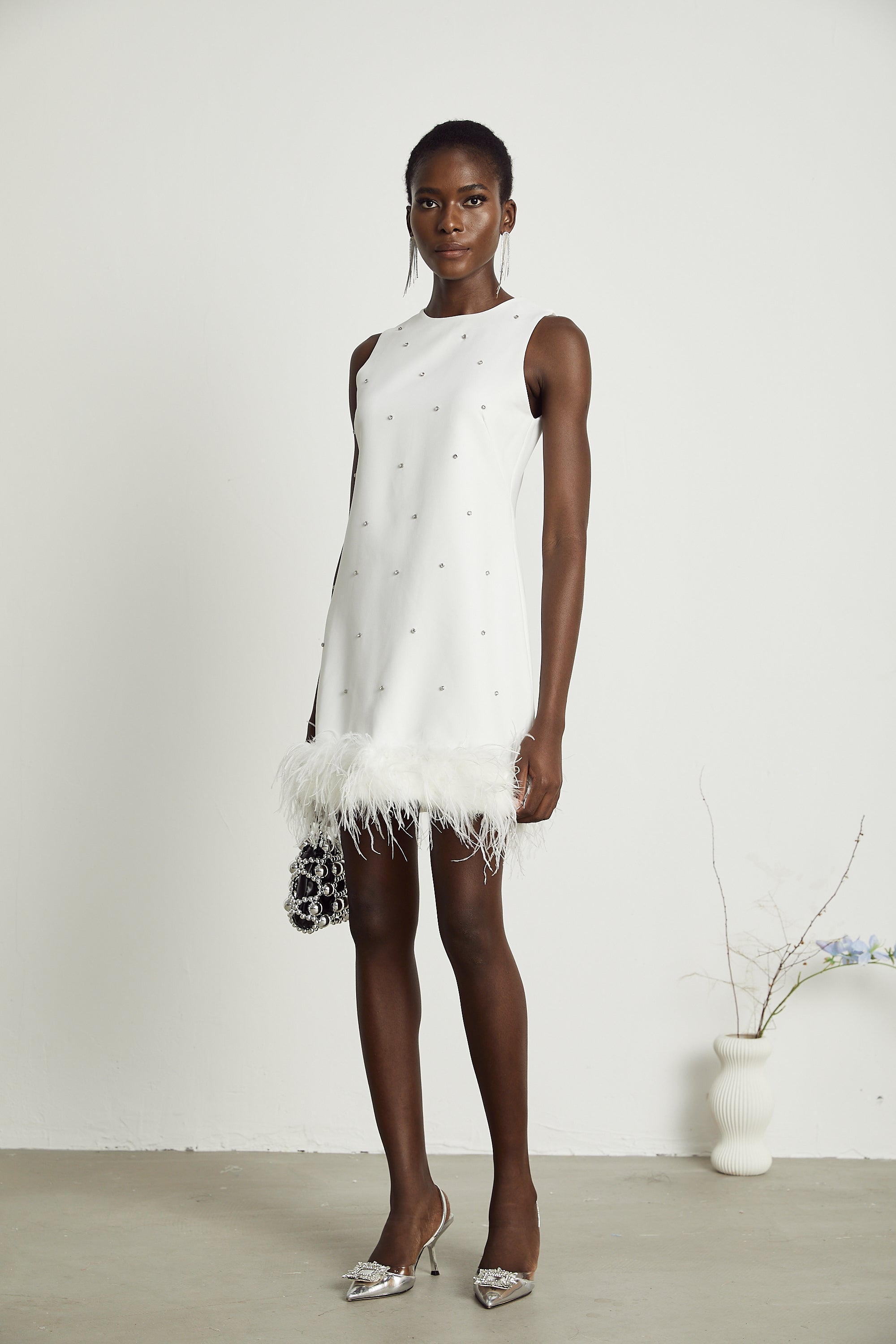 Faena embellished feather-hem mini dress