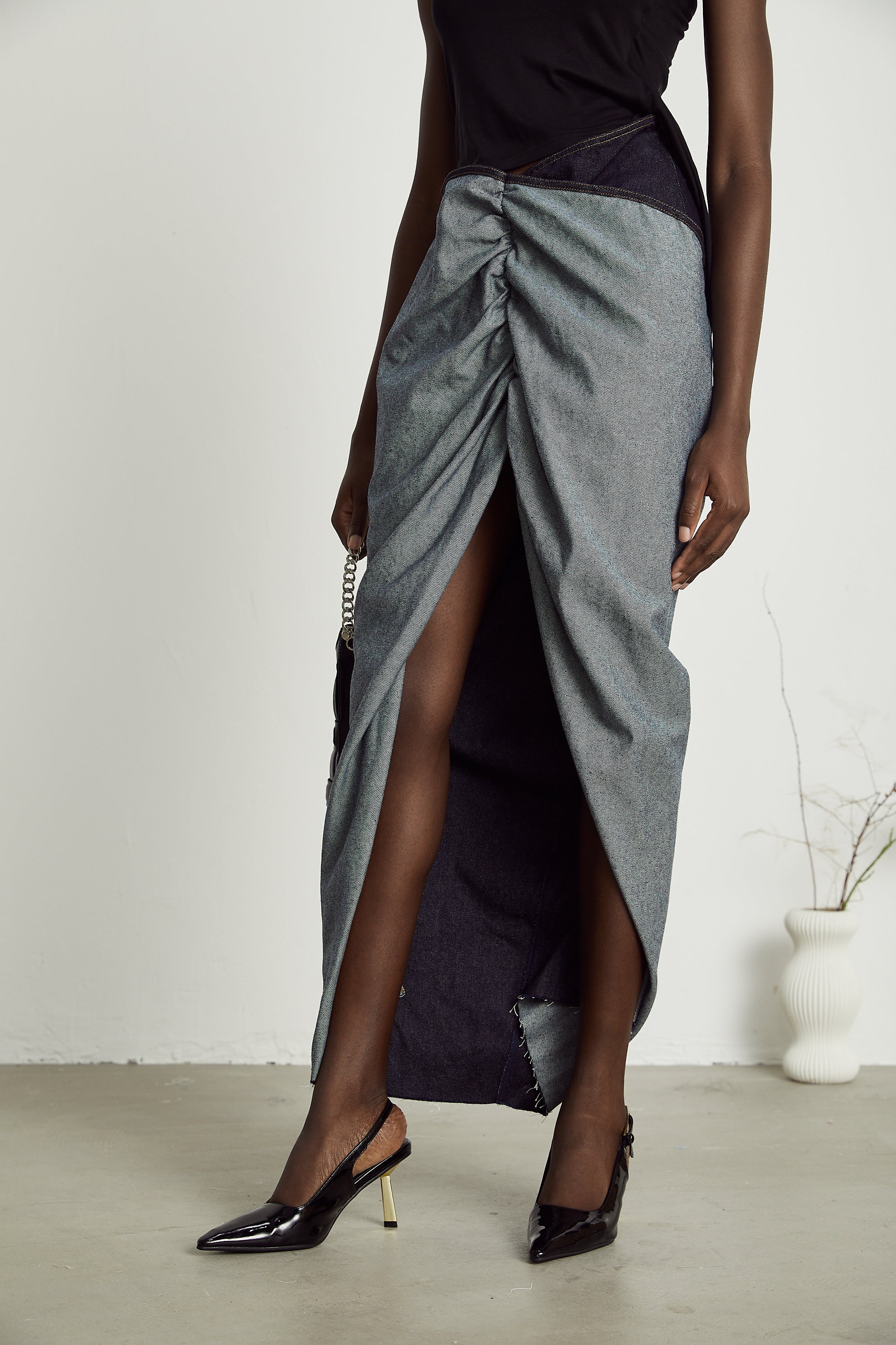 Katherine draped denim skirt