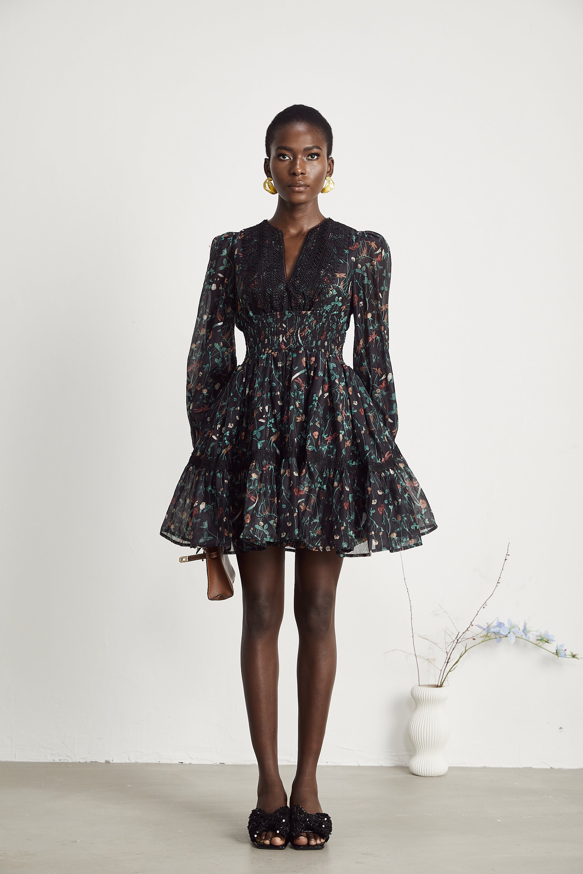 Aimée floral-print embroidered mini dress