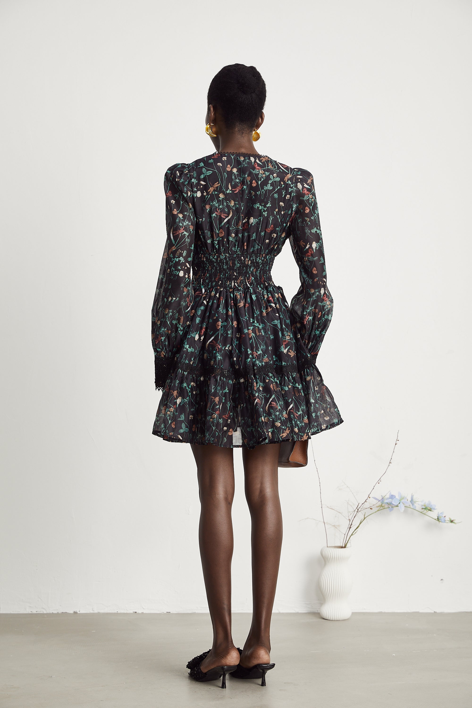 Aimée floral-print embroidered mini dress