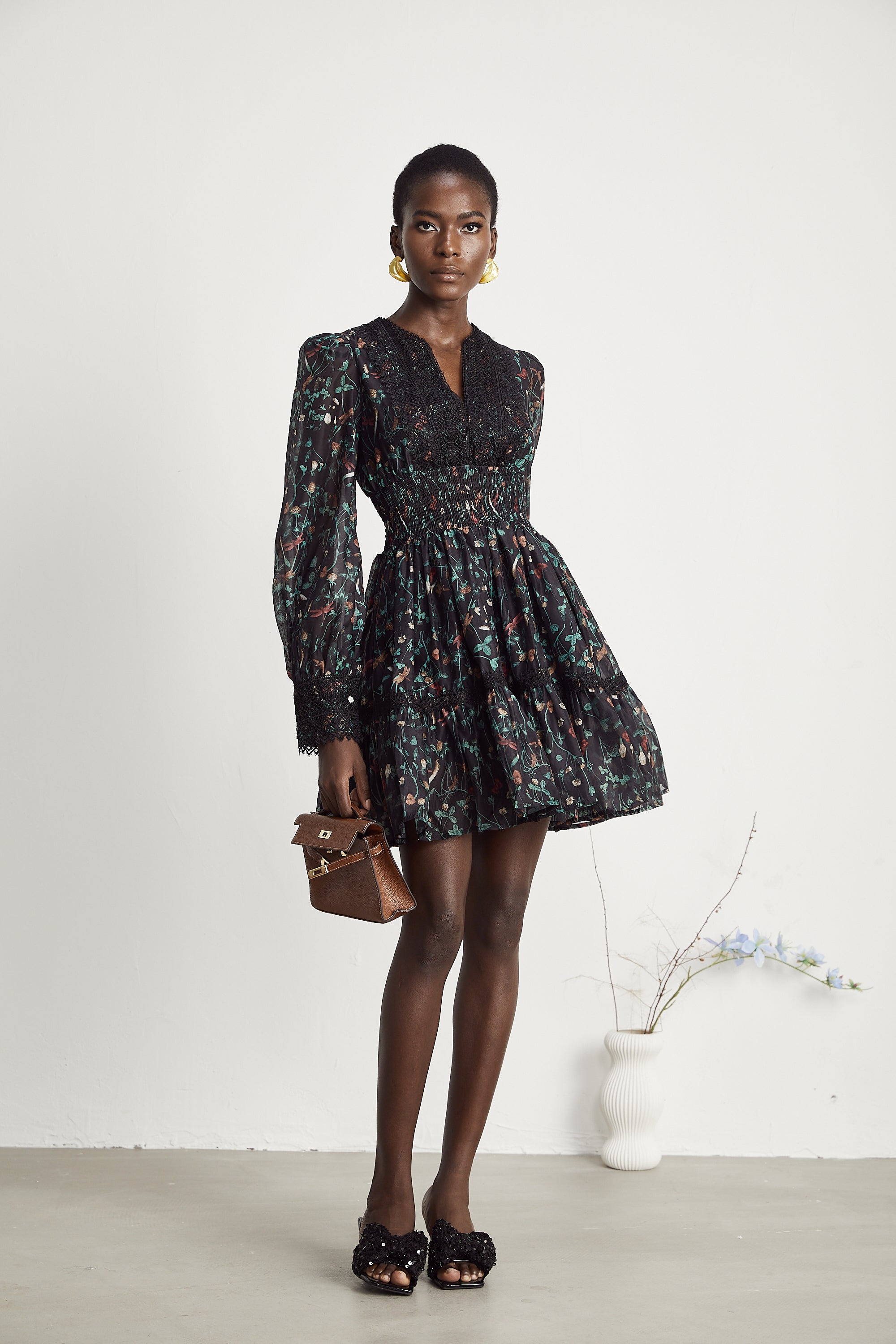 Aimée floral-print embroidered mini dress