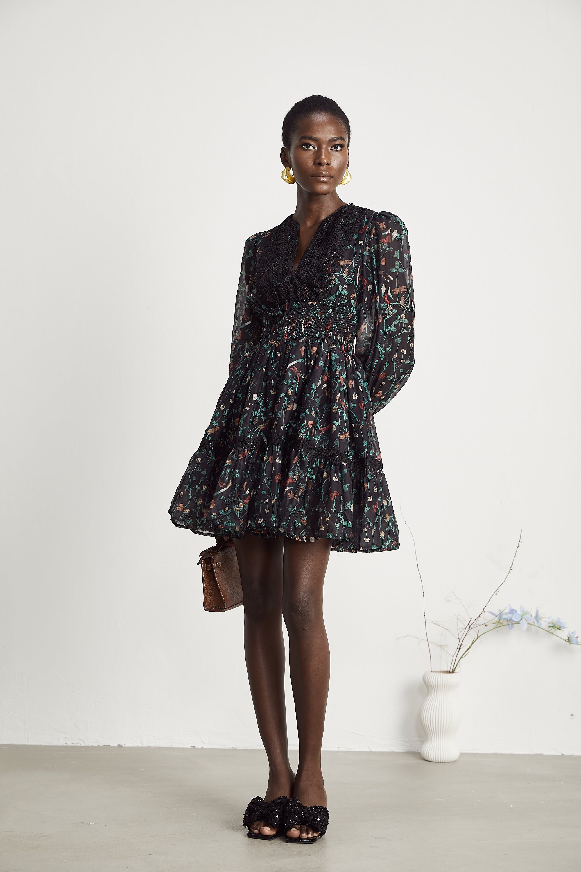 Aimée floral-print embroidered mini dress