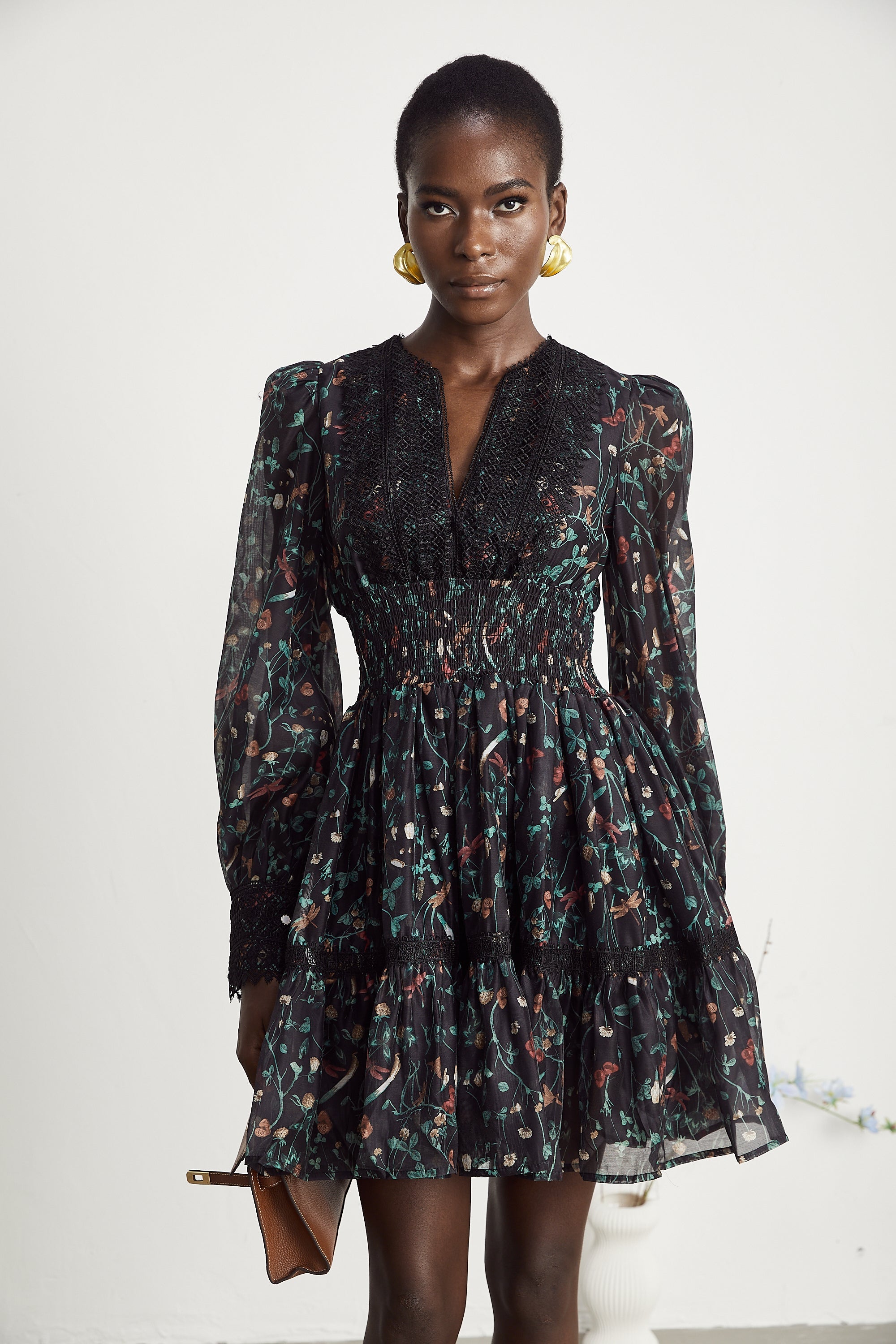 Aimée floral-print embroidered mini dress