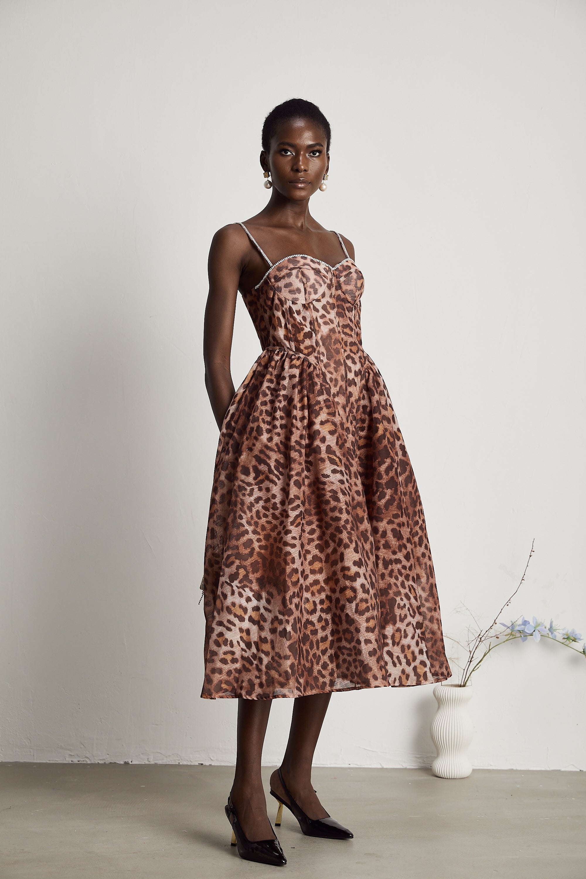 Gaëlle leopard-print tulle midi dress