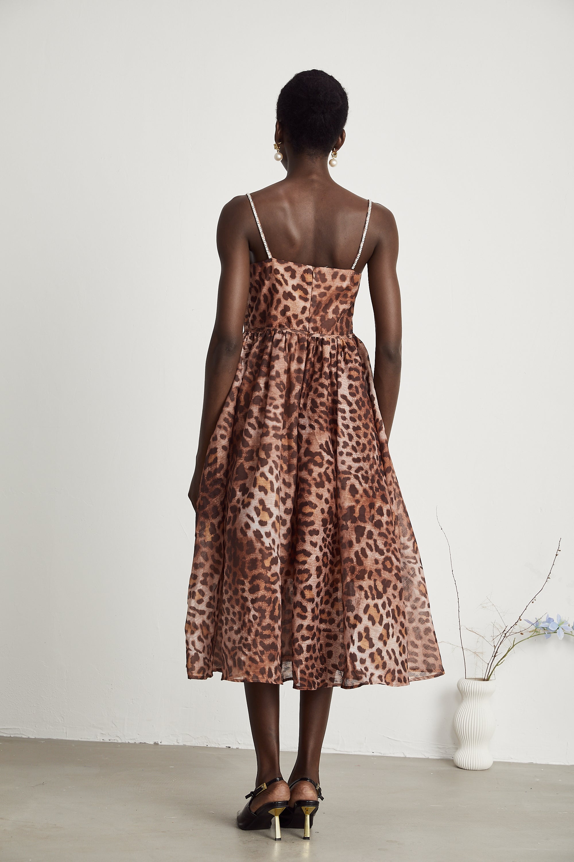 Gaëlle leopard-print tulle midi dress