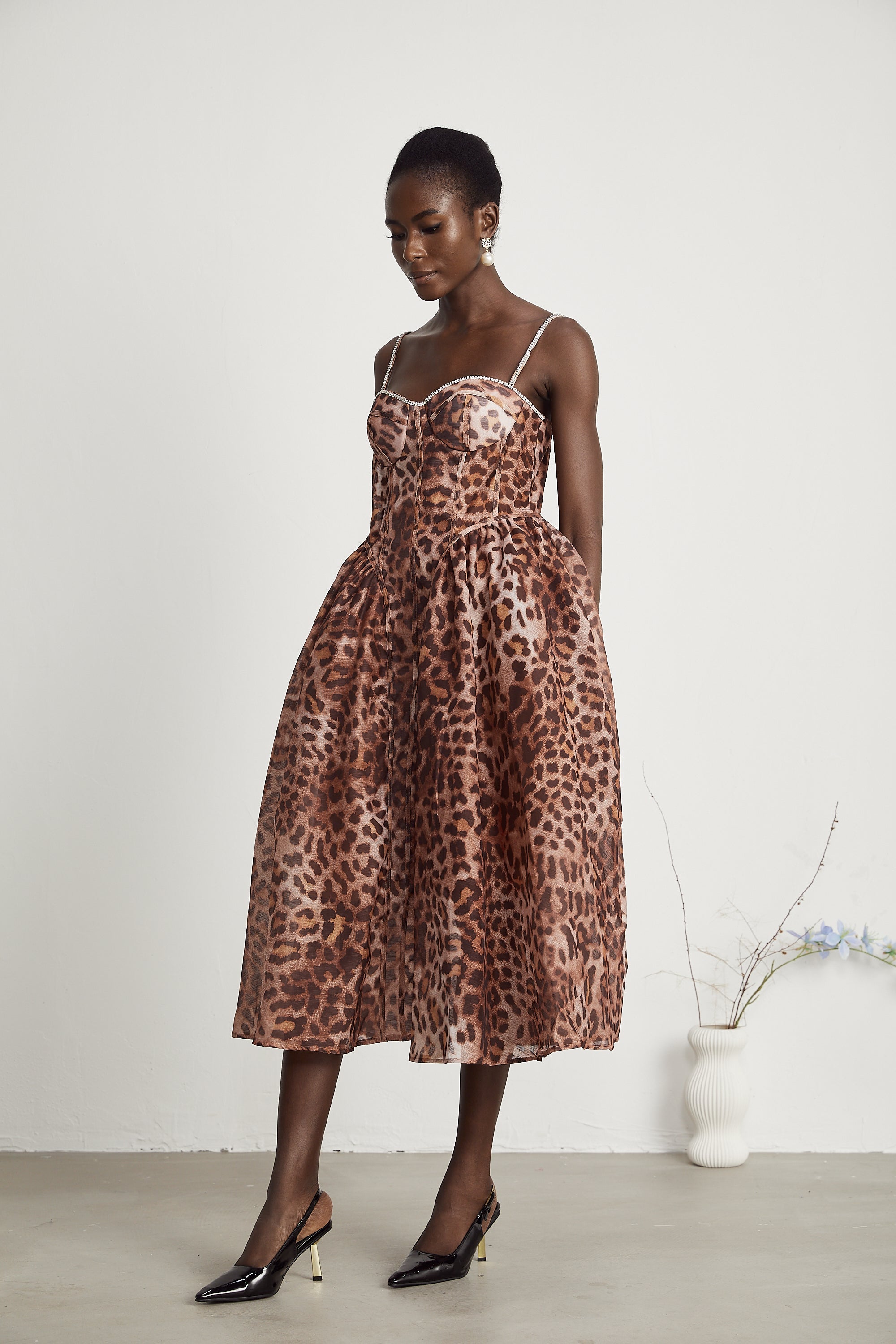 Gaëlle leopard-print tulle midi dress