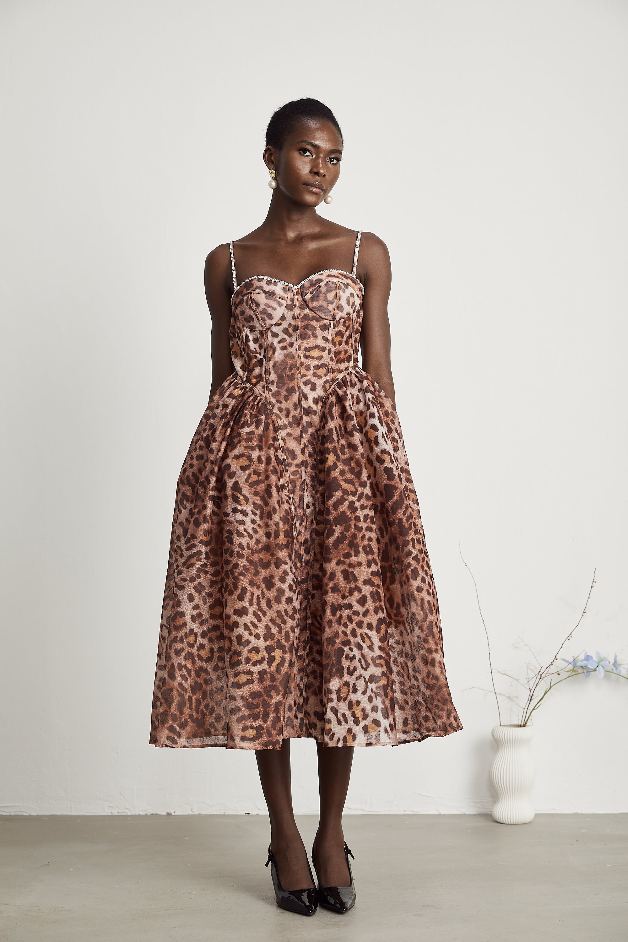 Gaëlle leopard-print tulle midi dress