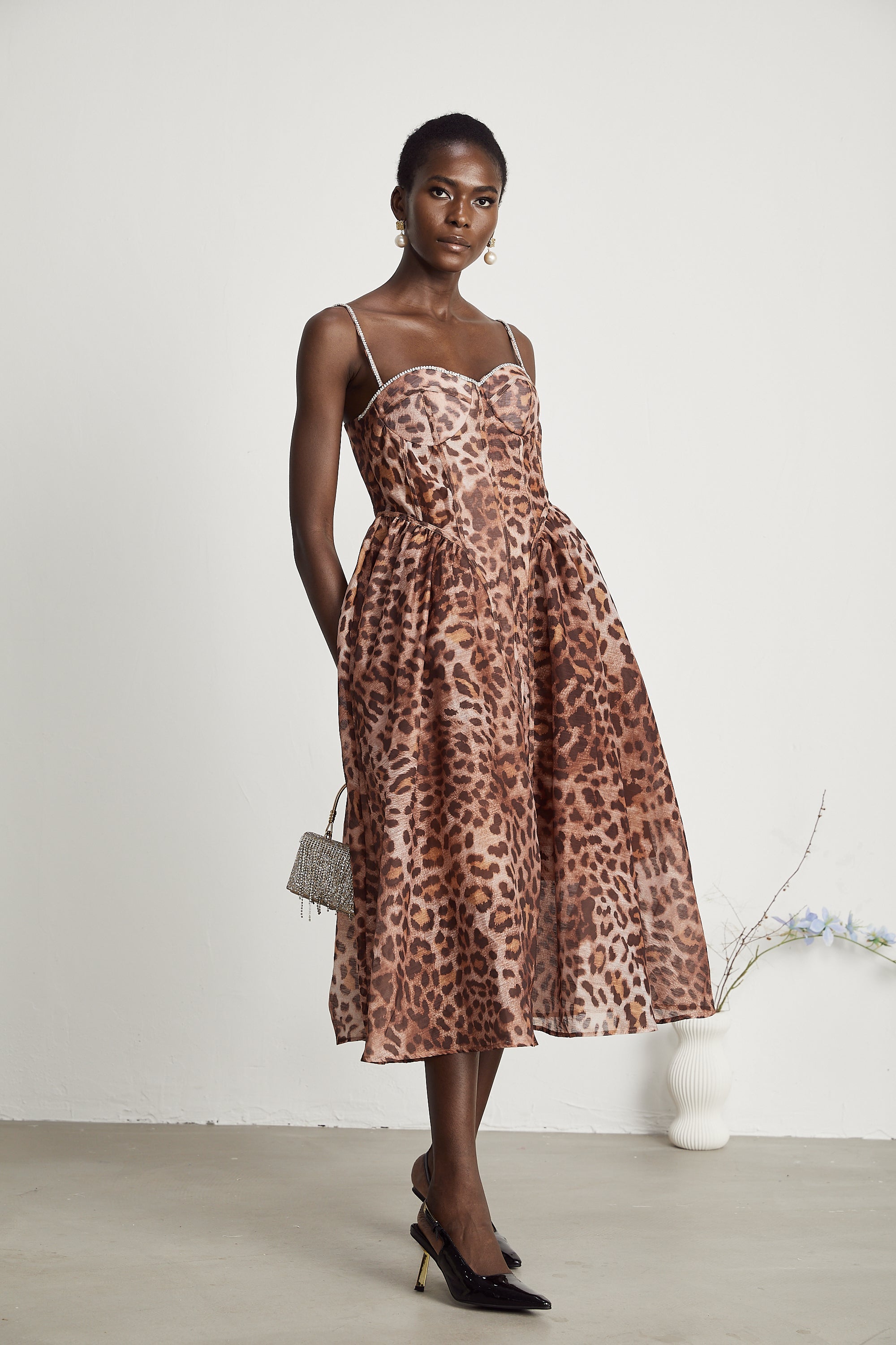 Gaëlle leopard-print tulle midi dress