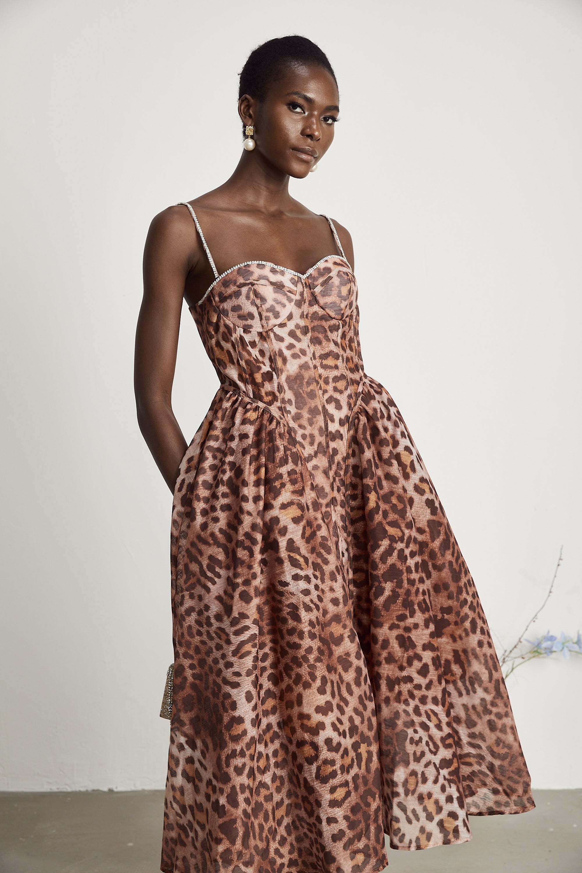 Gaëlle leopard-print tulle midi dress