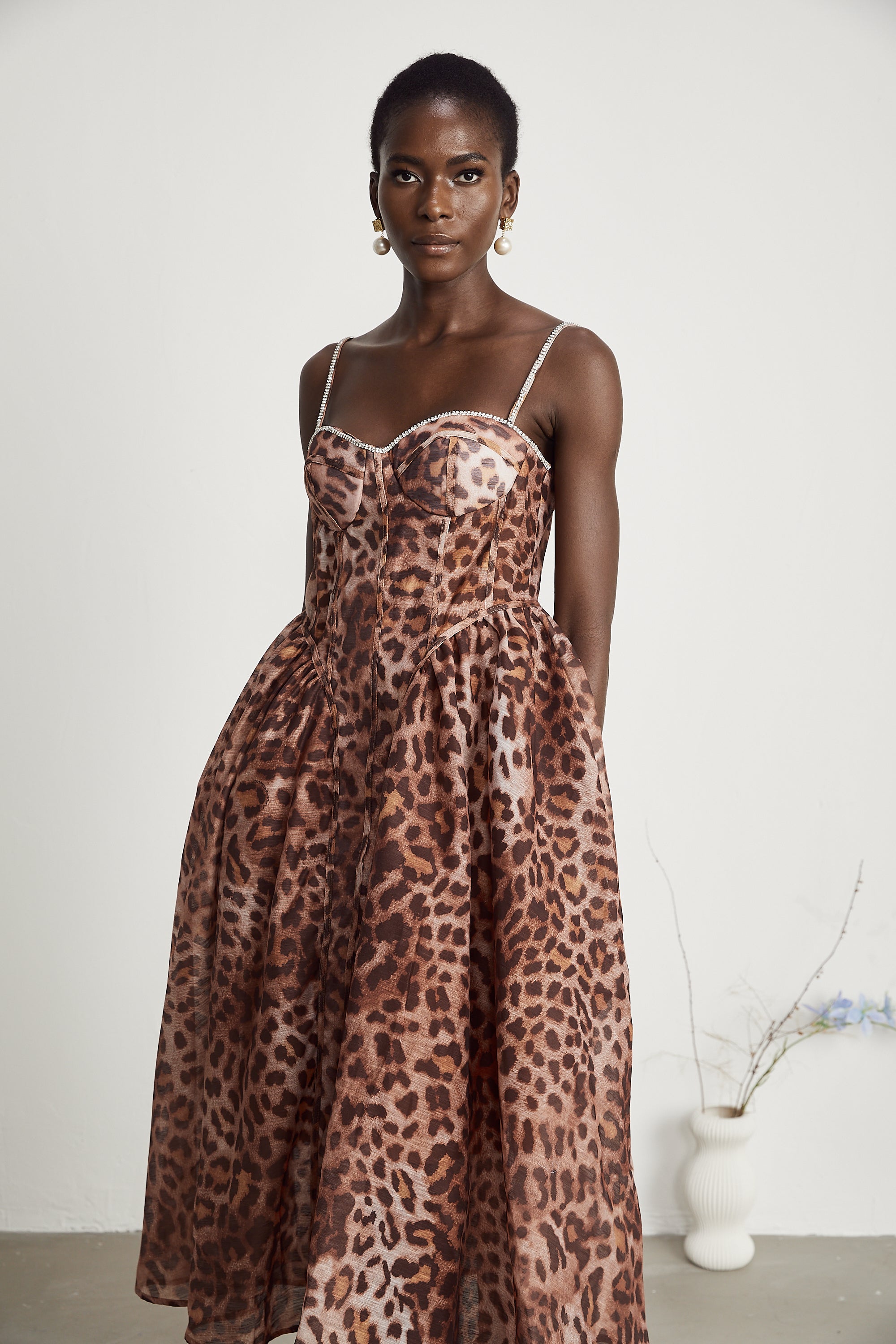 Gaëlle leopard-print tulle midi dress