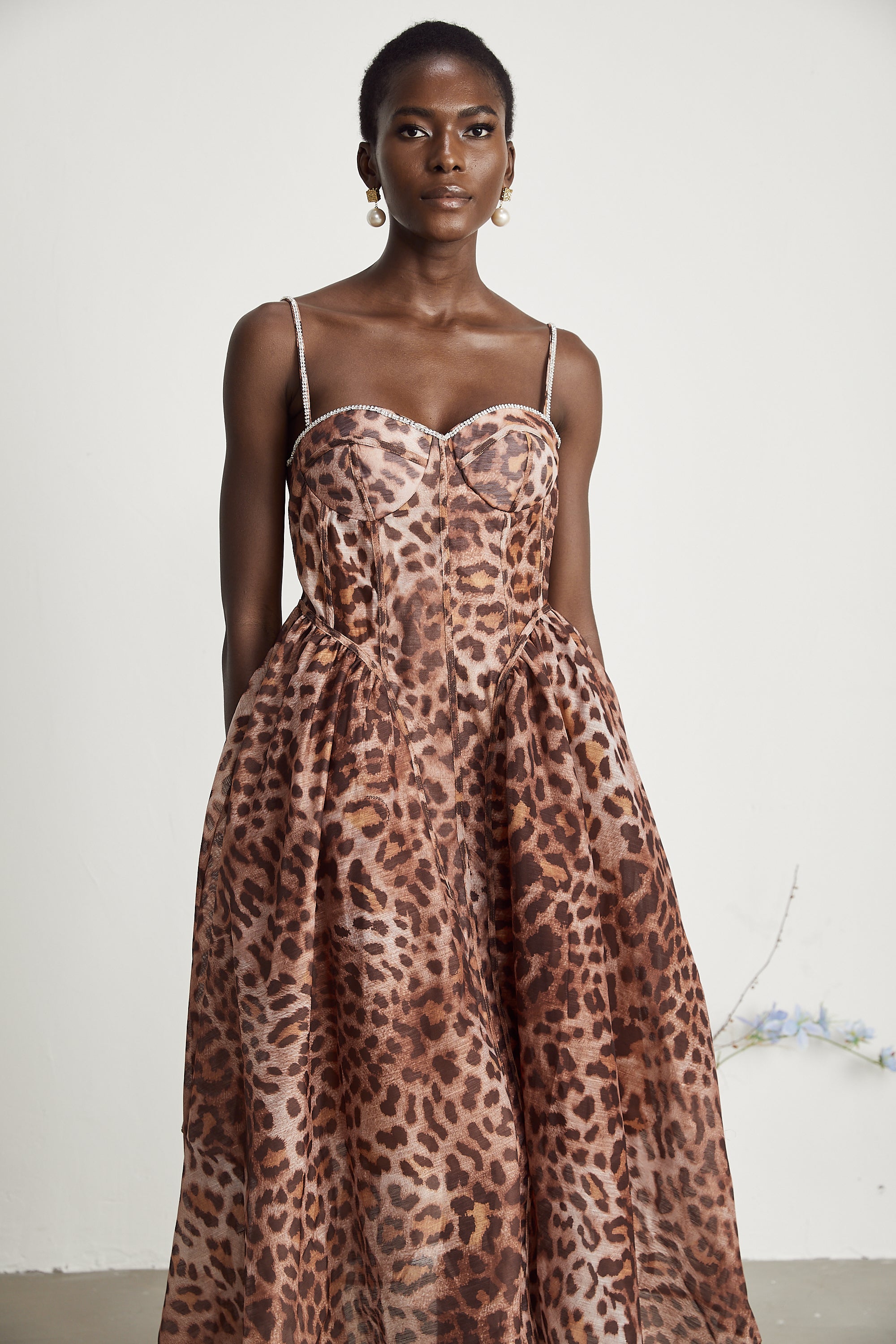 Gaëlle leopard-print tulle midi dress