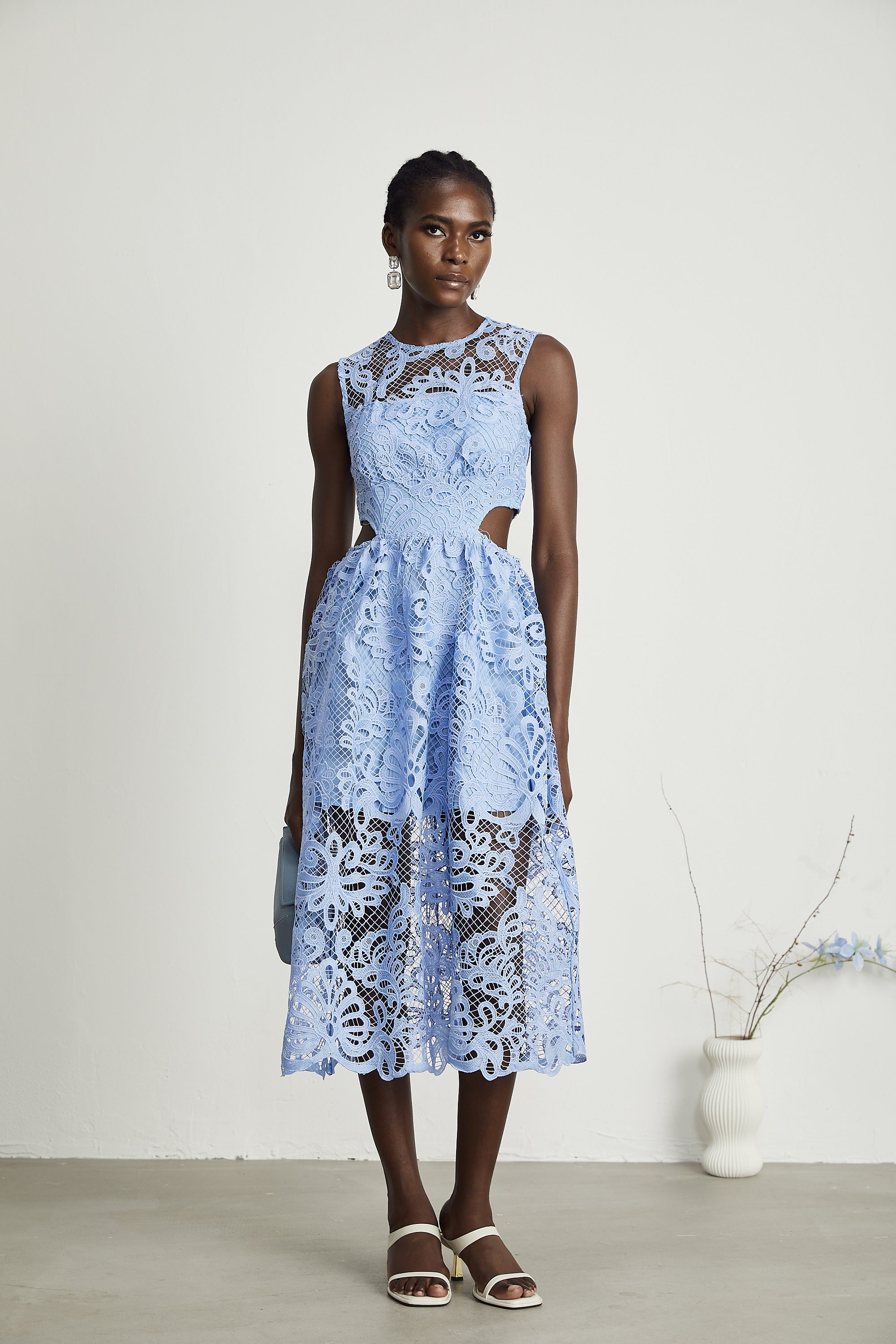 Zoë floral embroidered semi-sheer midi dress