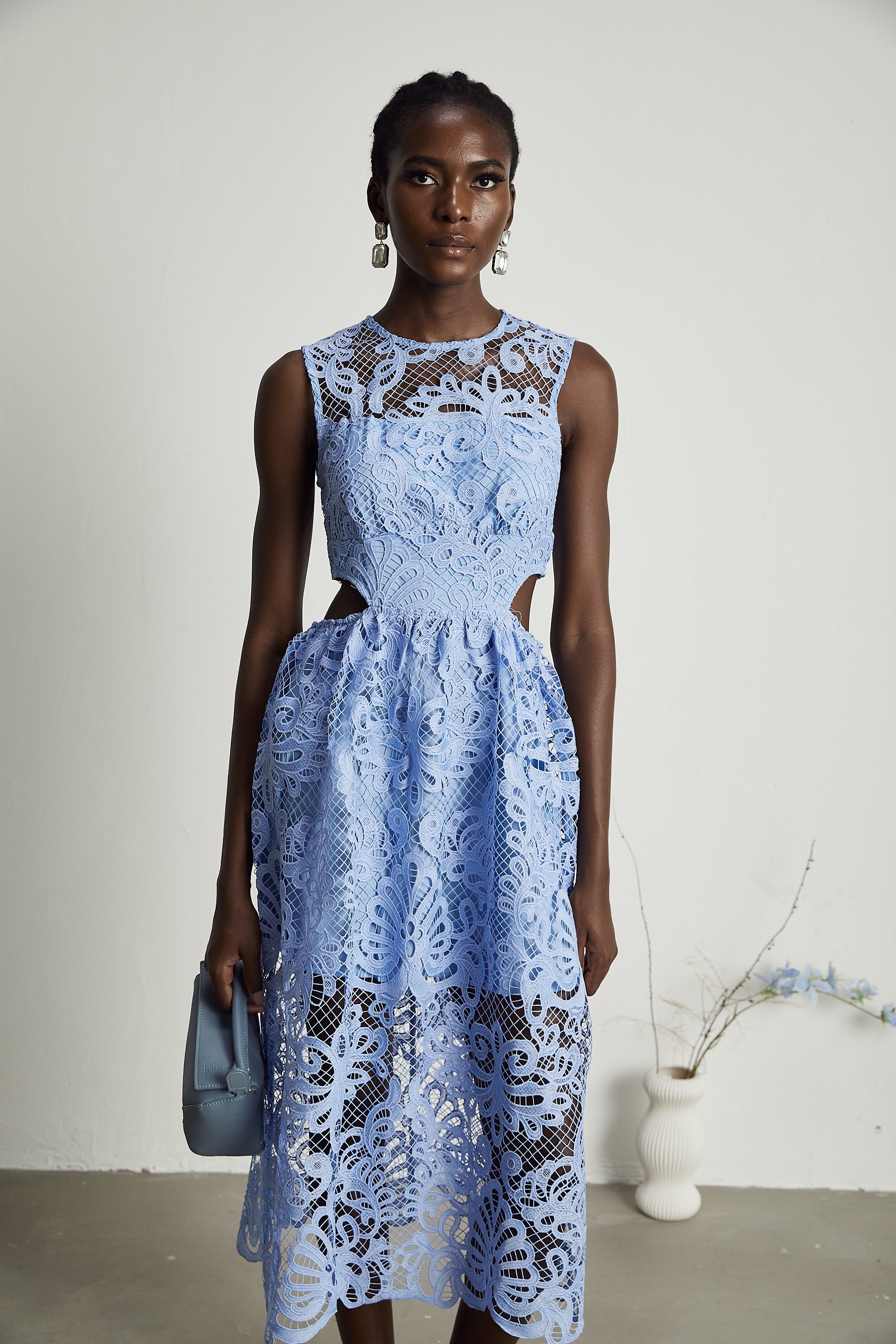 Zoë floral embroidered semi-sheer midi dress