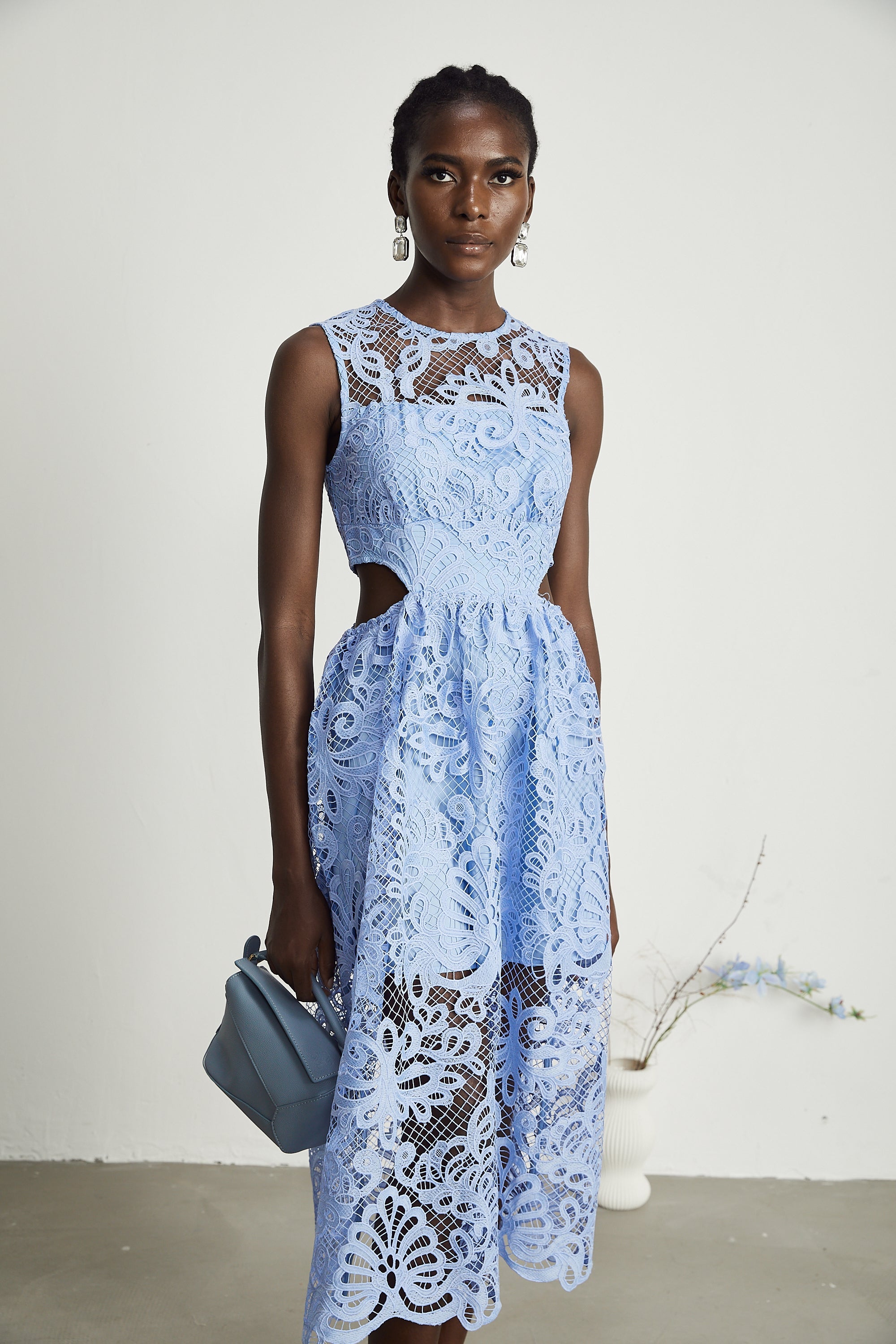 Zoë floral embroidered semi-sheer midi dress