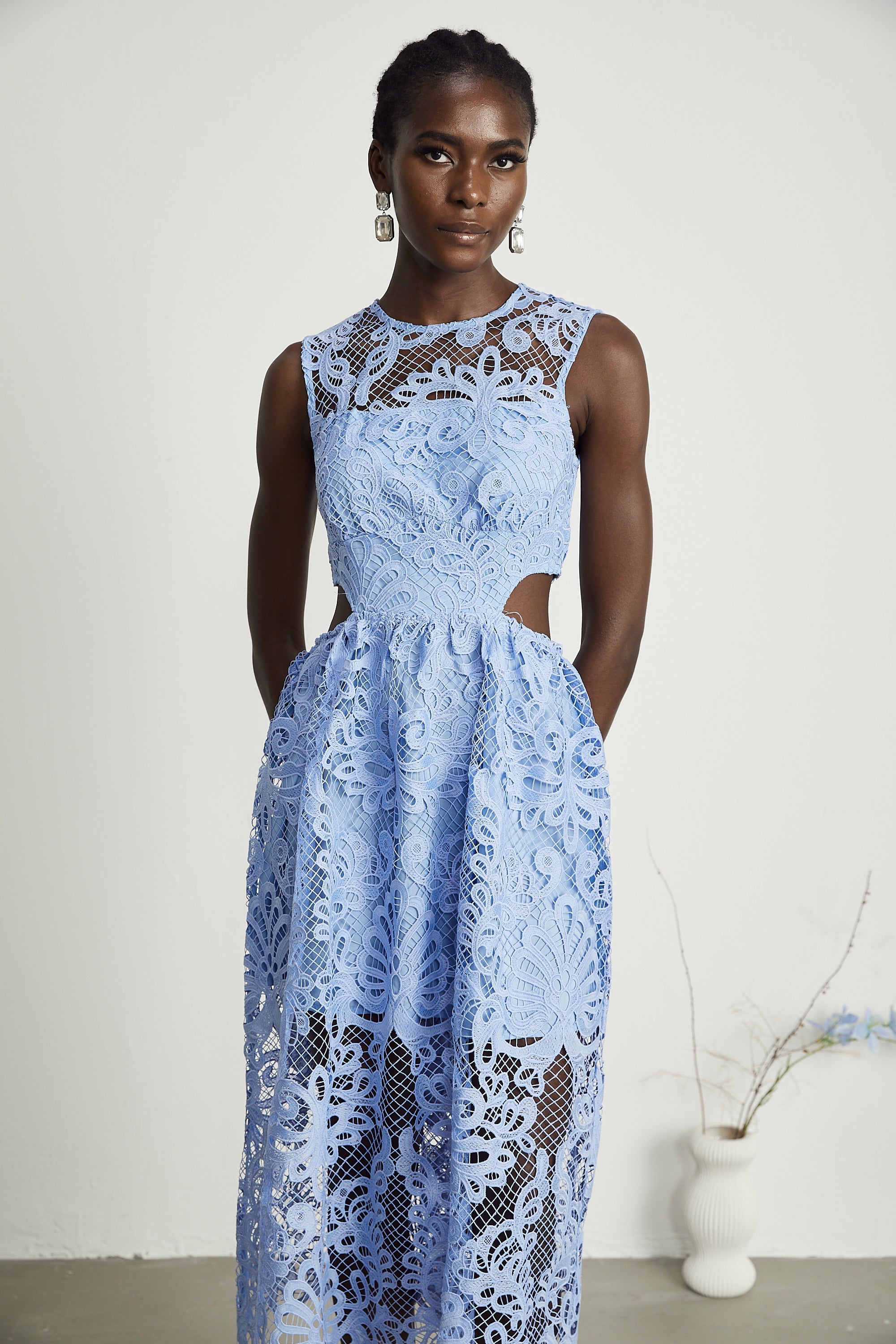 Zoë floral embroidered semi-sheer midi dress