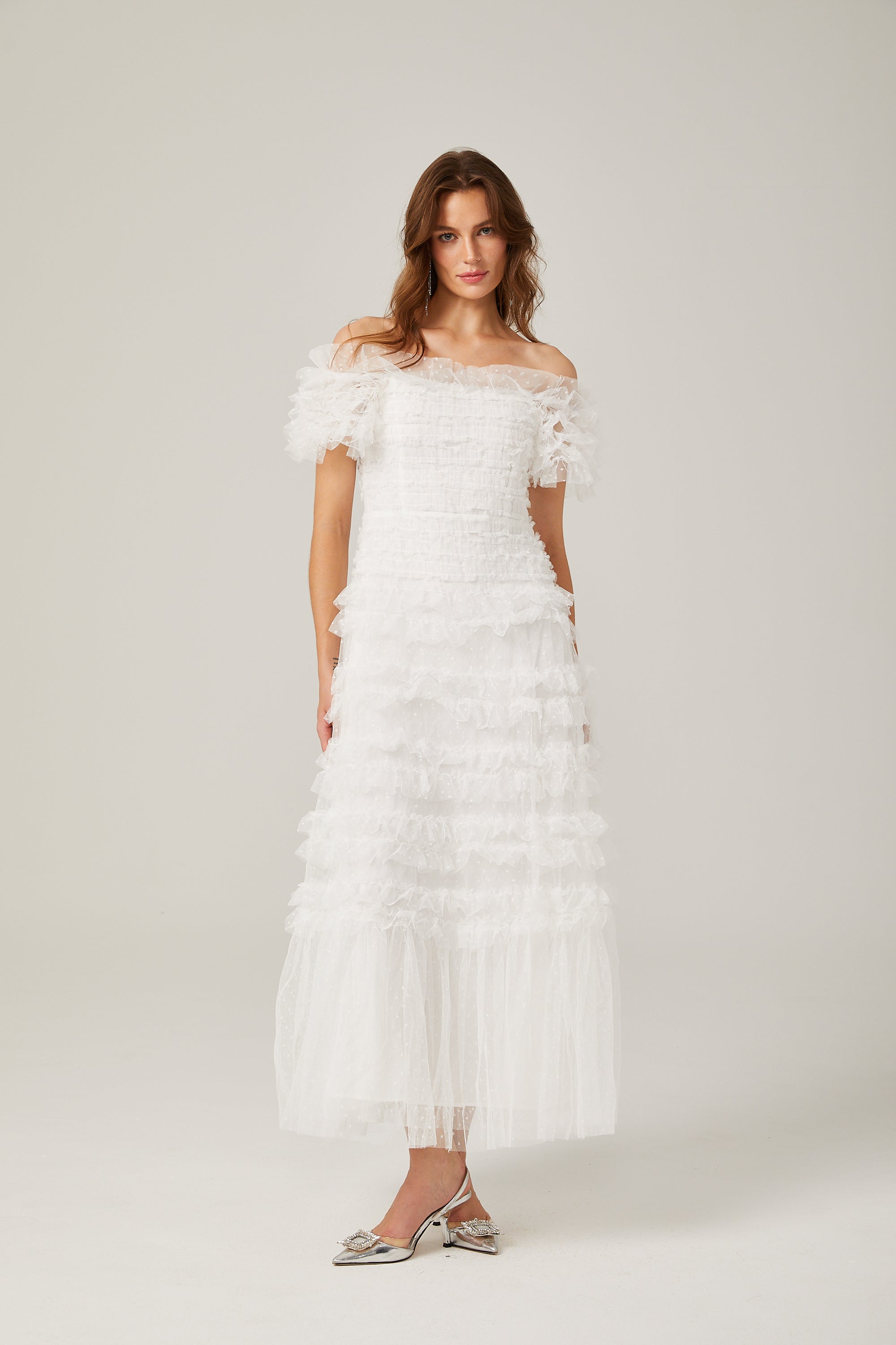 Philippine ruffled tulle midi dress