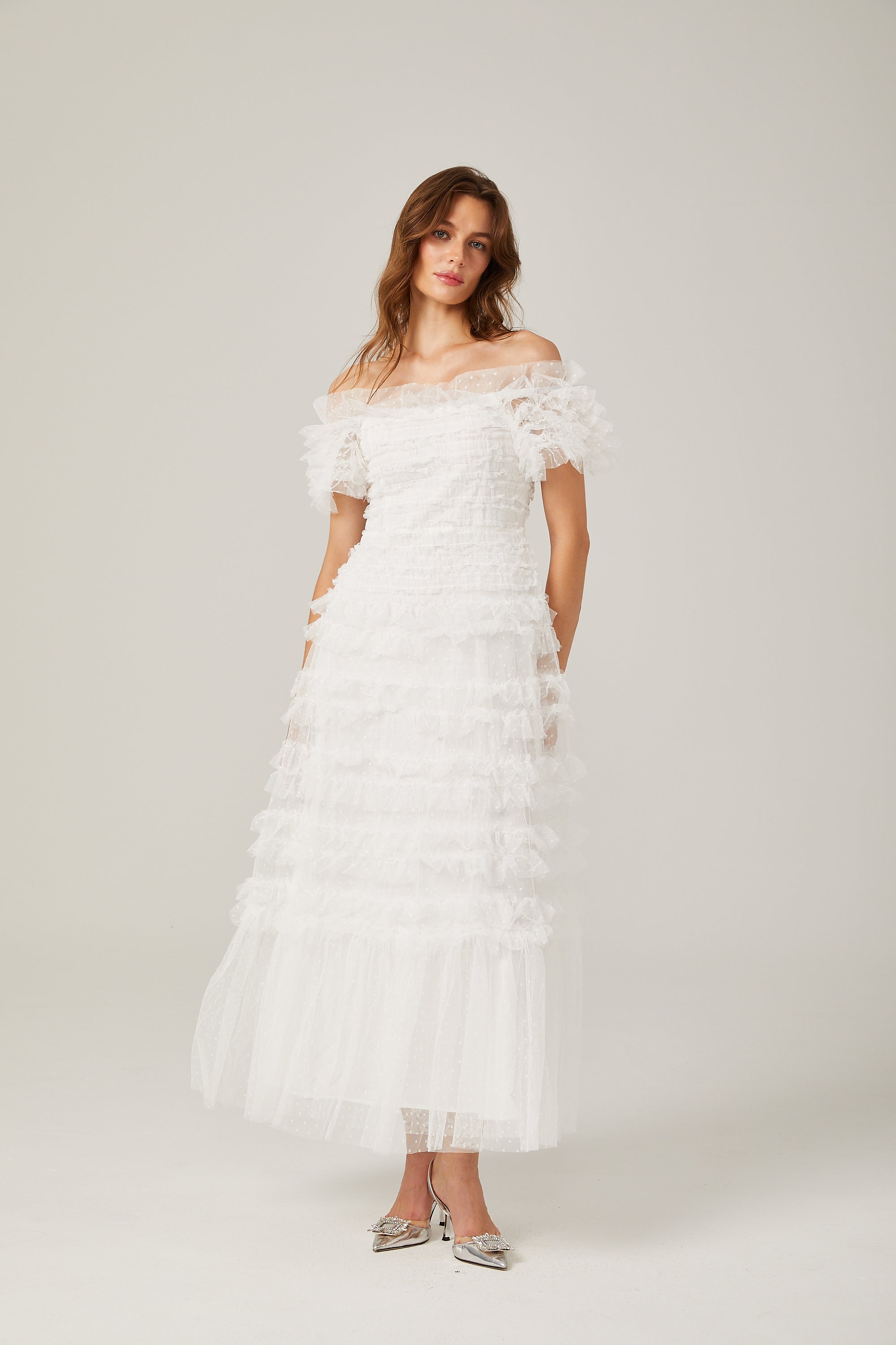 Philippine ruffled tulle midi dress