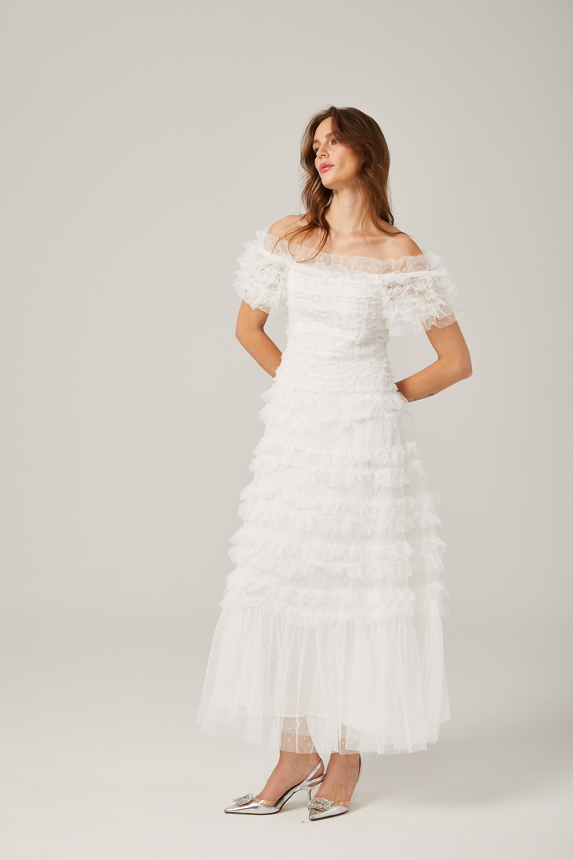 Philippine ruffled tulle midi dress