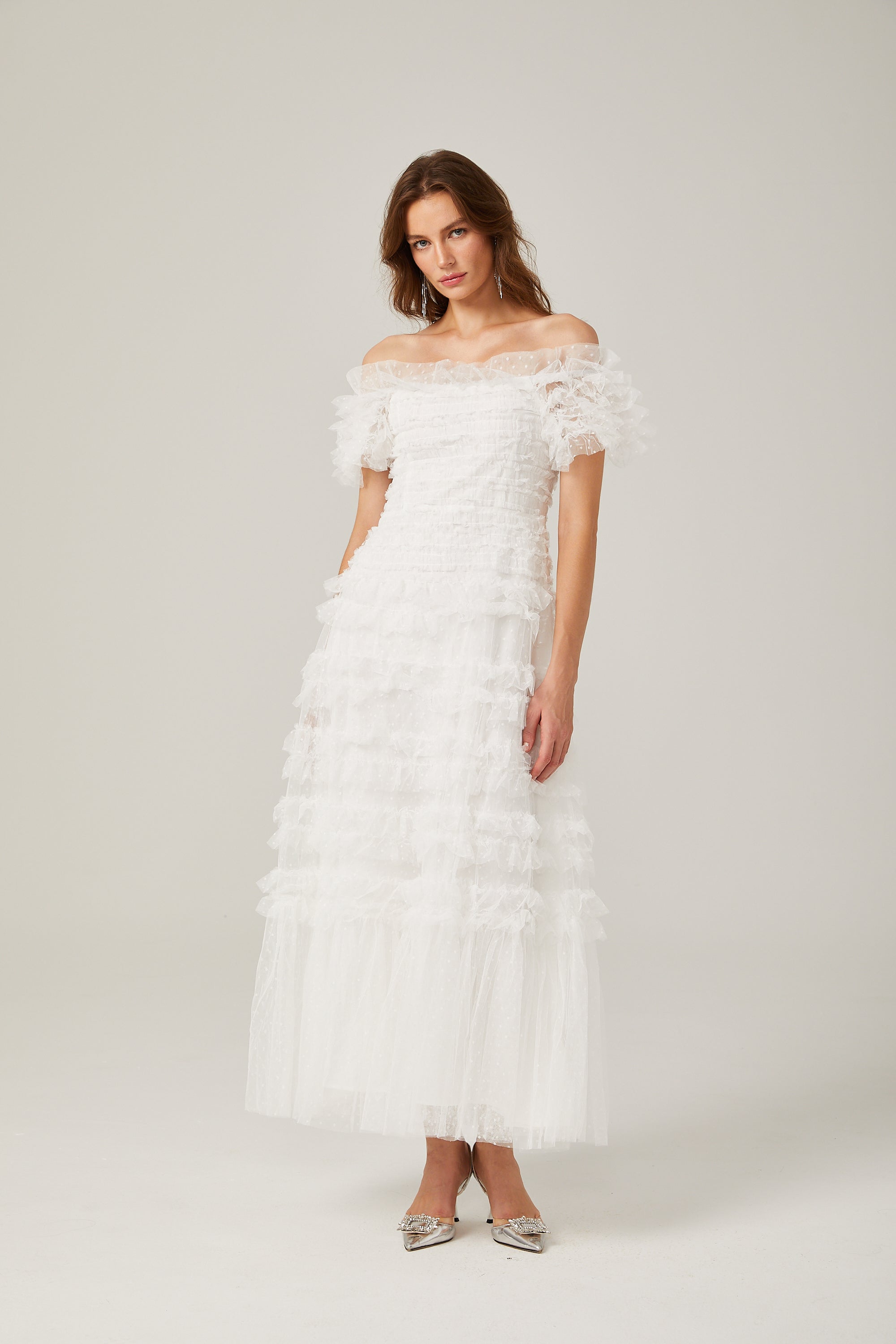 Philippine ruffled tulle midi dress