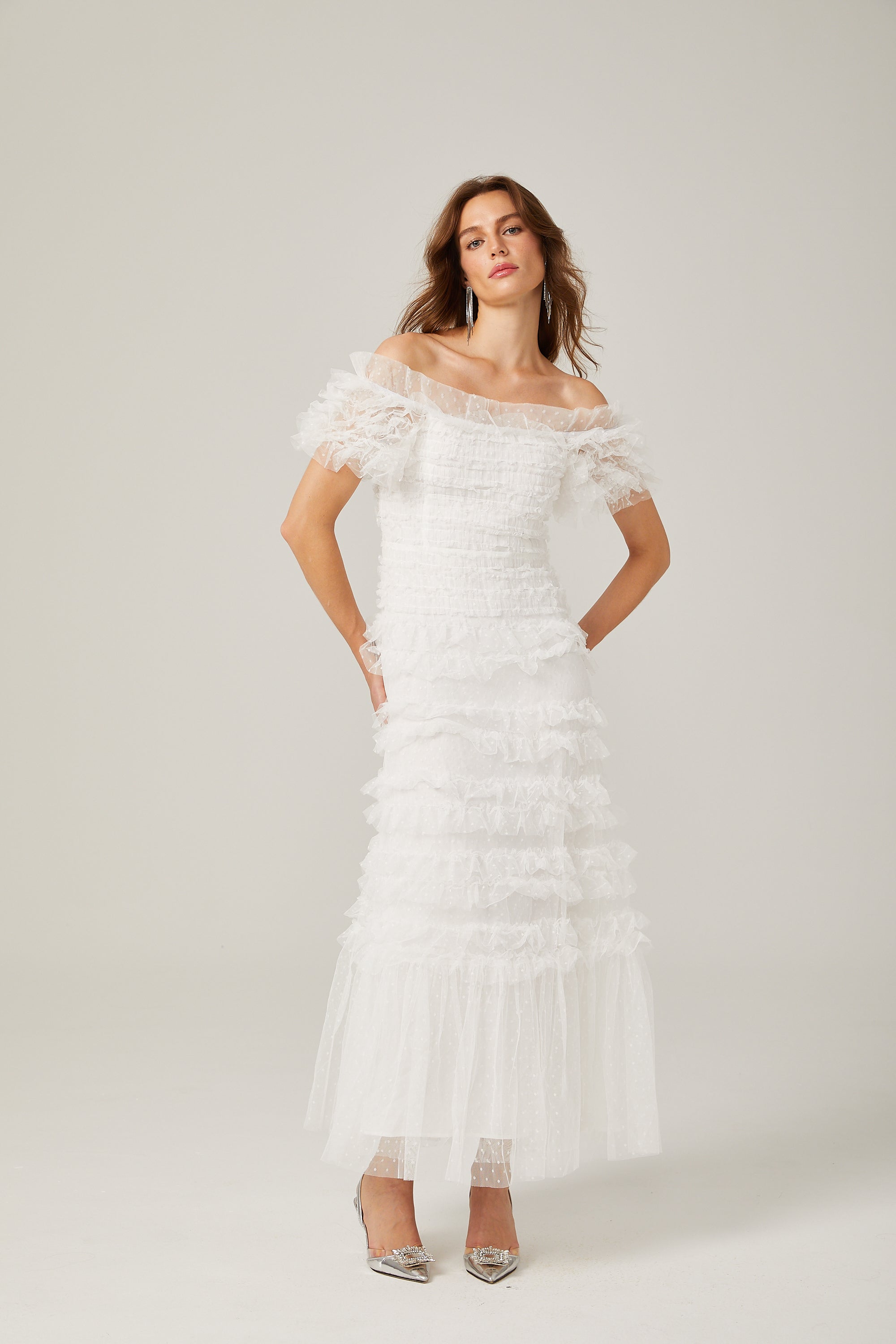 Philippine ruffled tulle midi dress