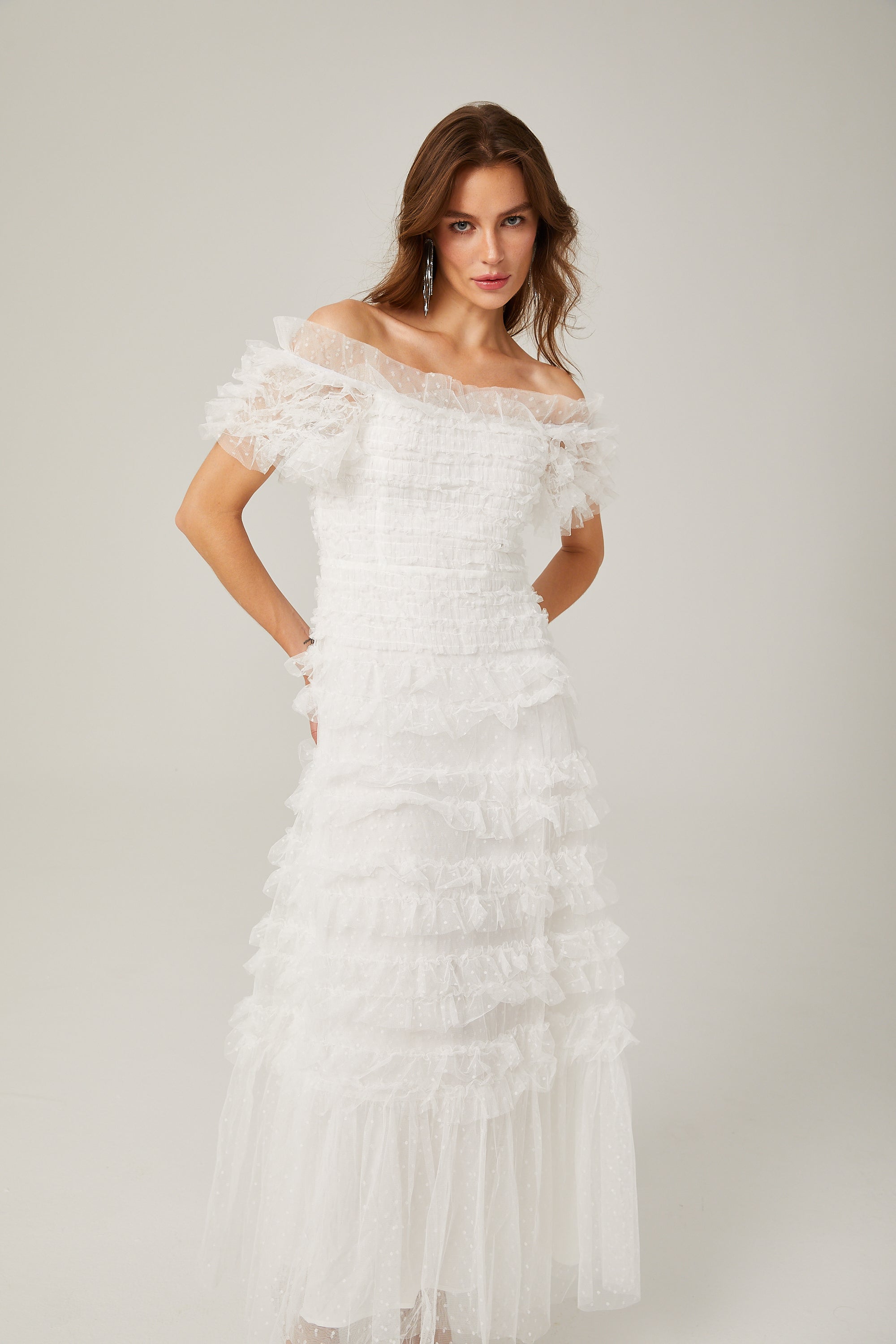 Philippine ruffled tulle midi dress