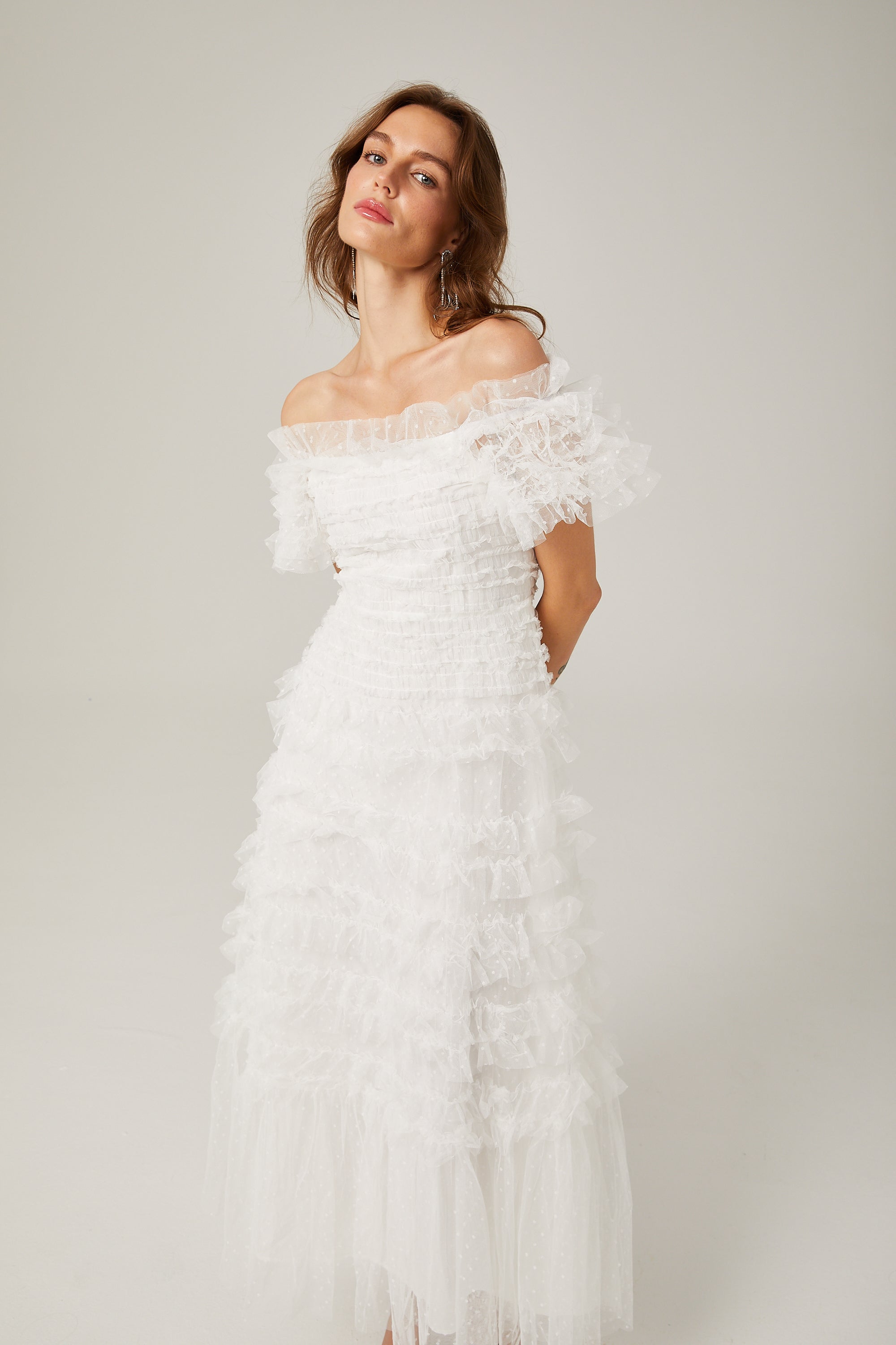 Philippine ruffled tulle midi dress