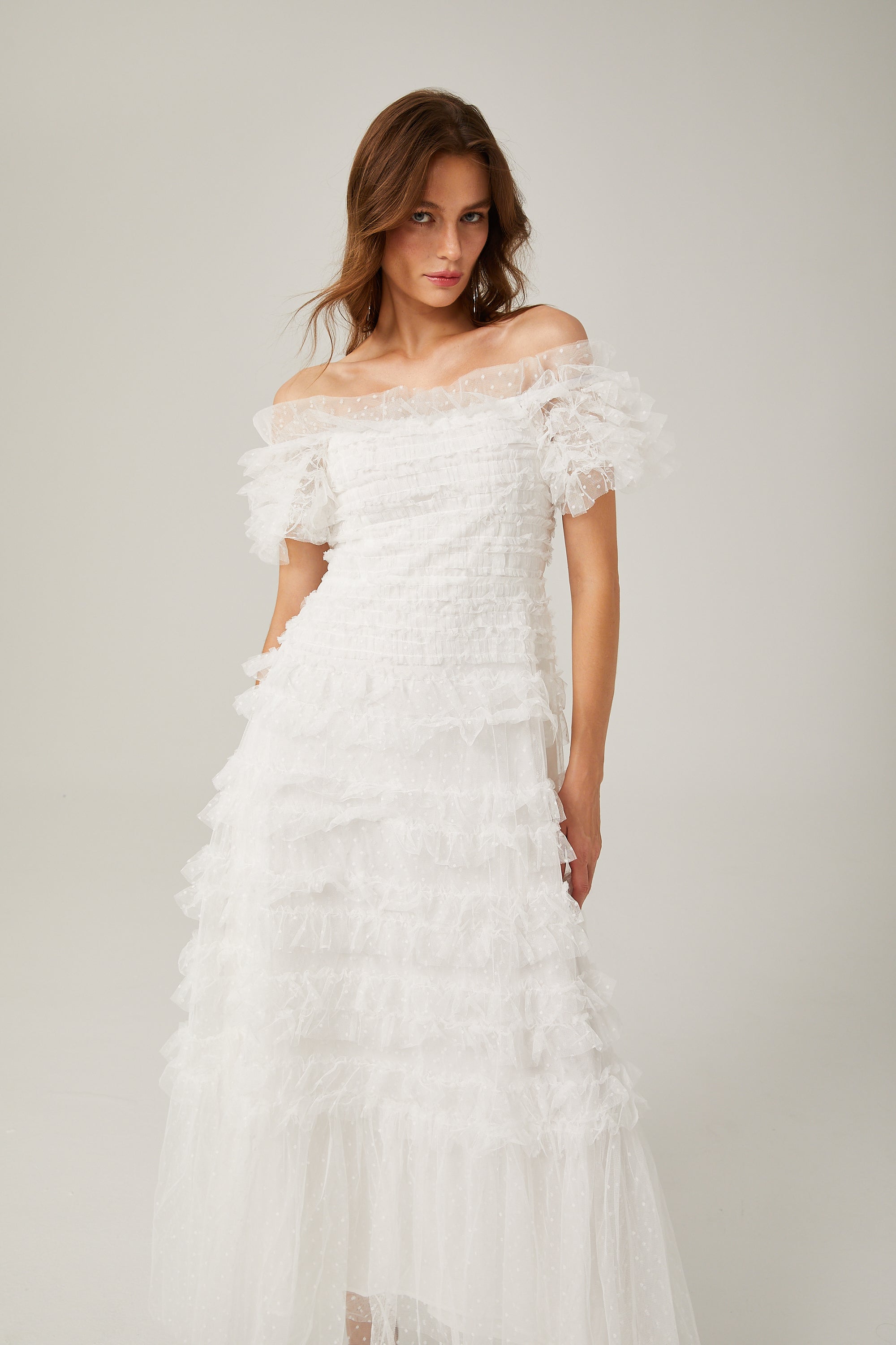 Philippine ruffled tulle midi dress