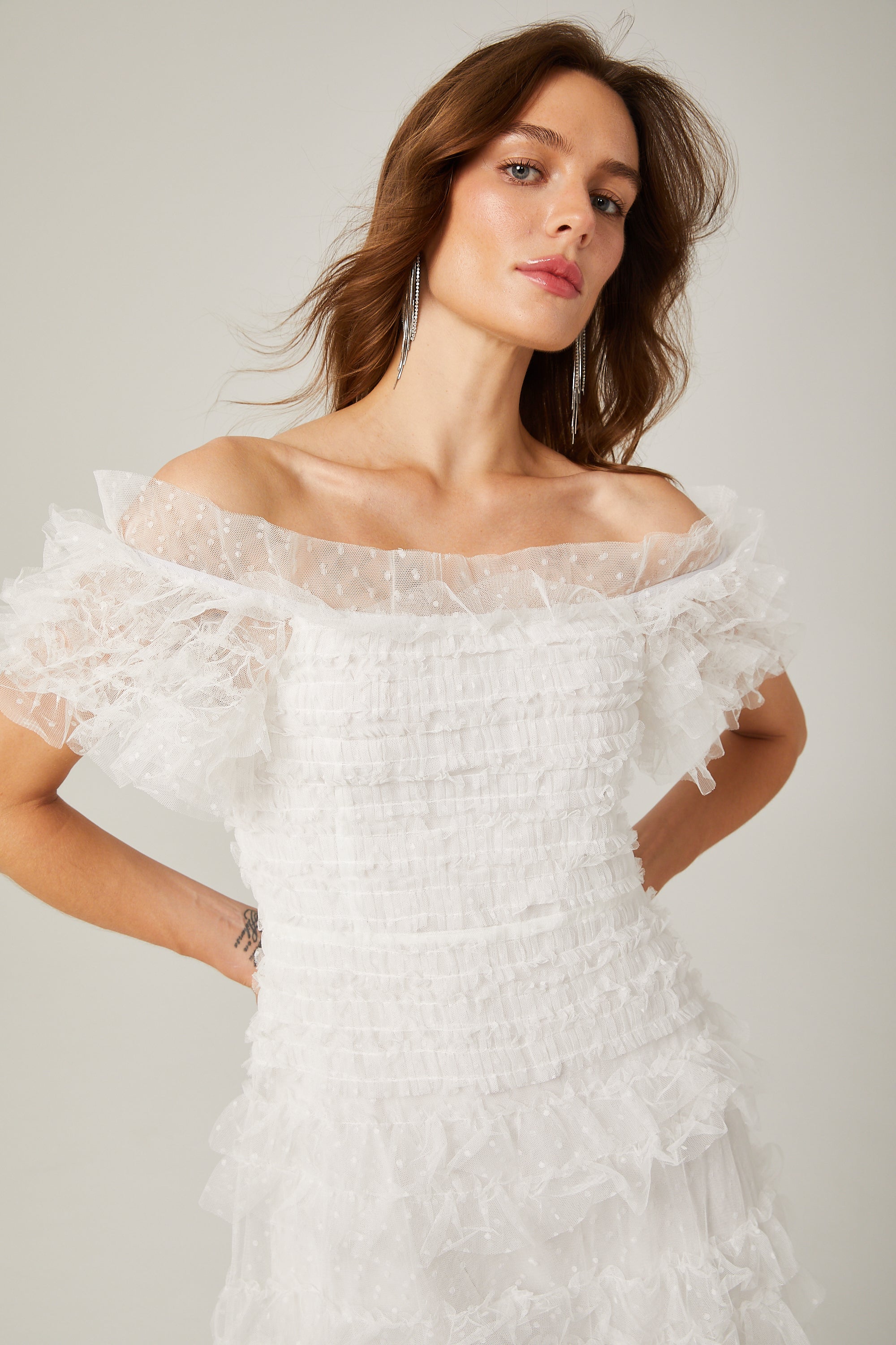 Philippine ruffled tulle midi dress