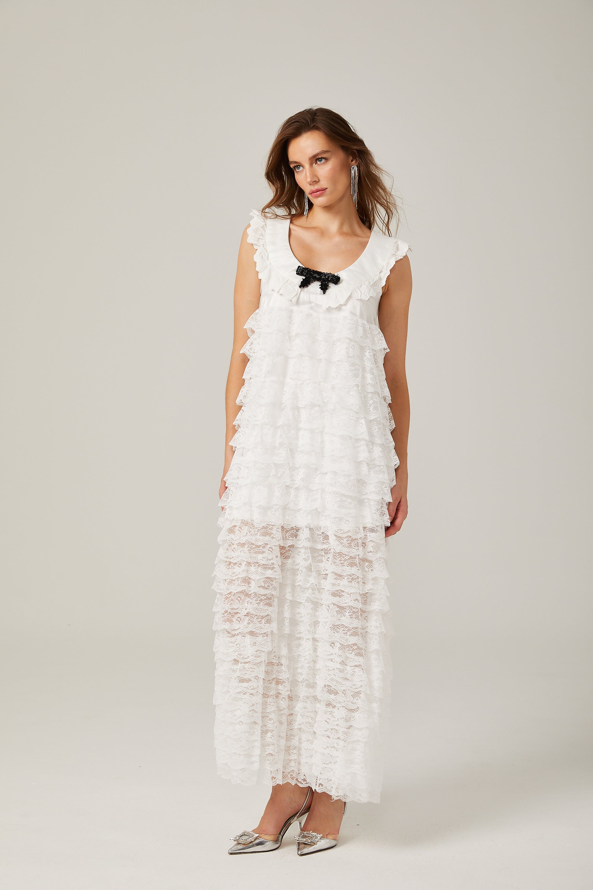 Alora lace-trim tiered midi dress