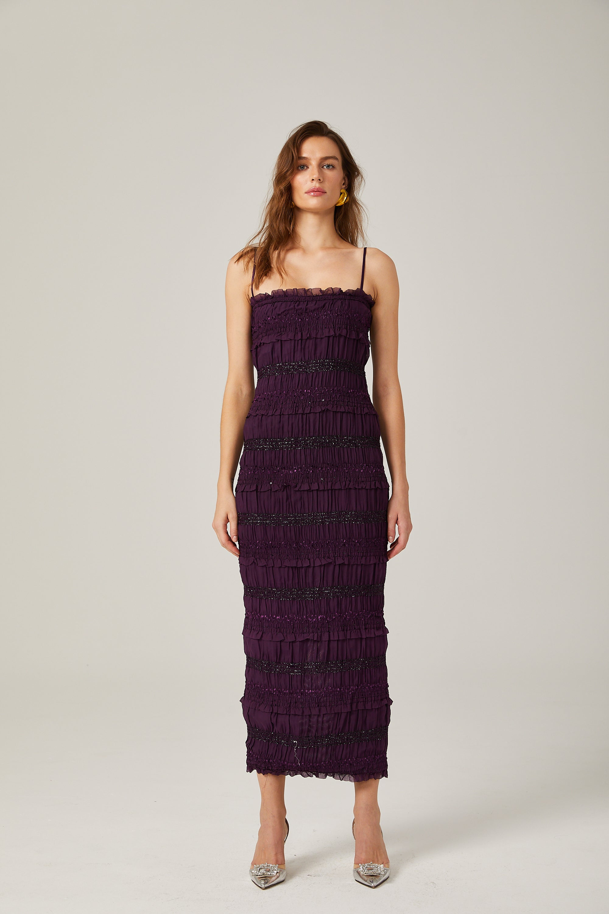 Zélie purple sequinned pleated maxi dress