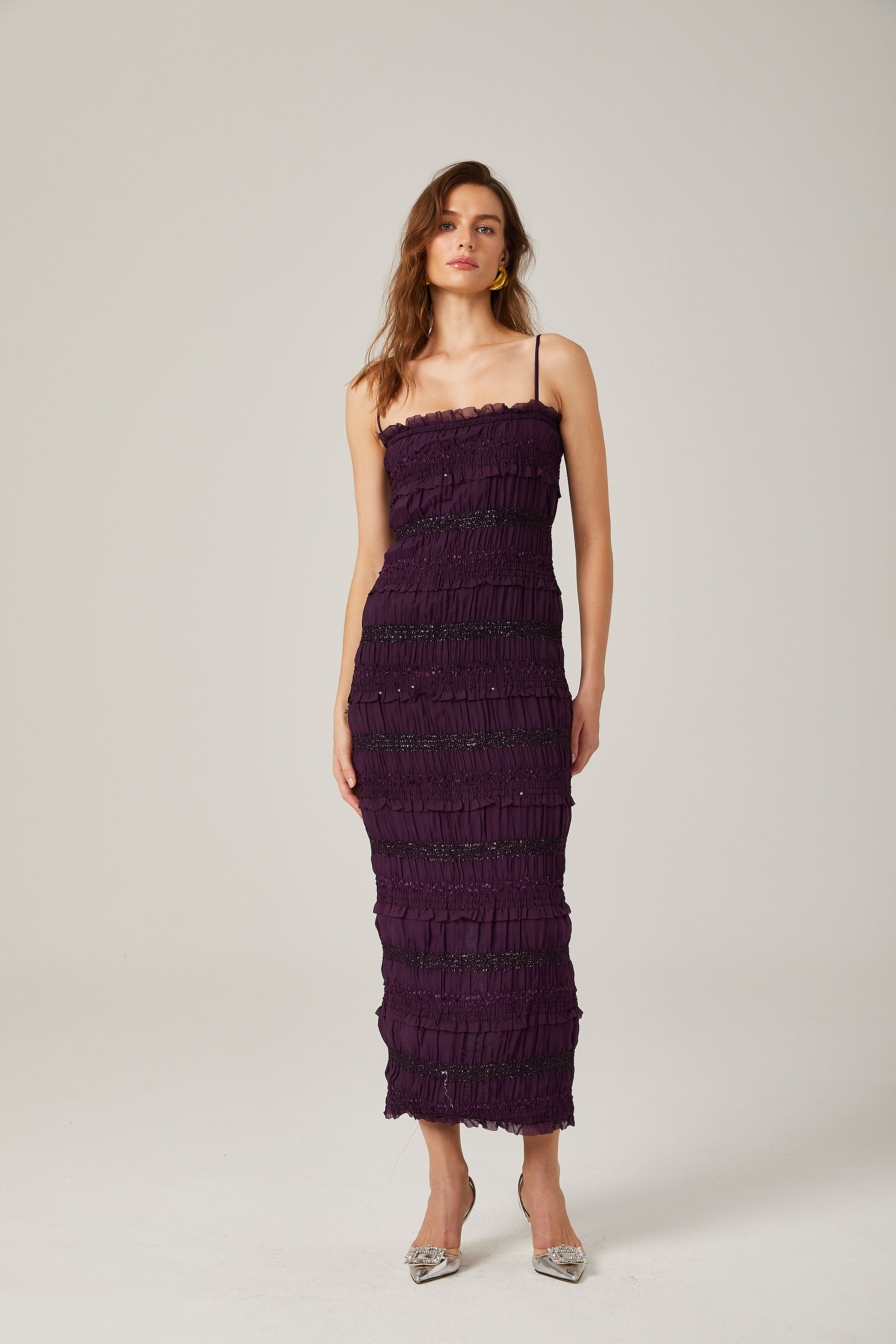 Zélie purple sequinned pleated maxi dress