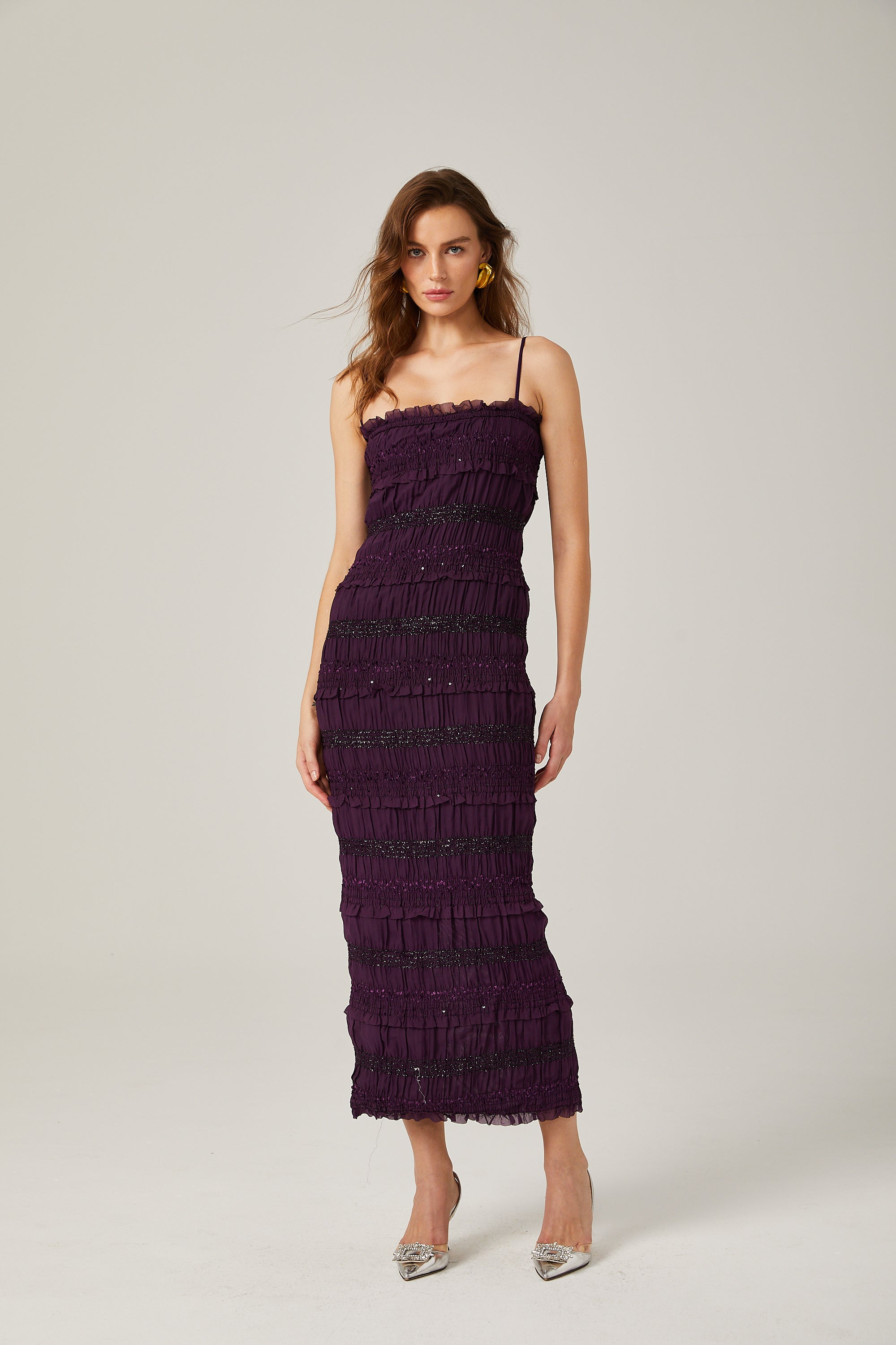 Zélie purple sequinned pleated maxi dress