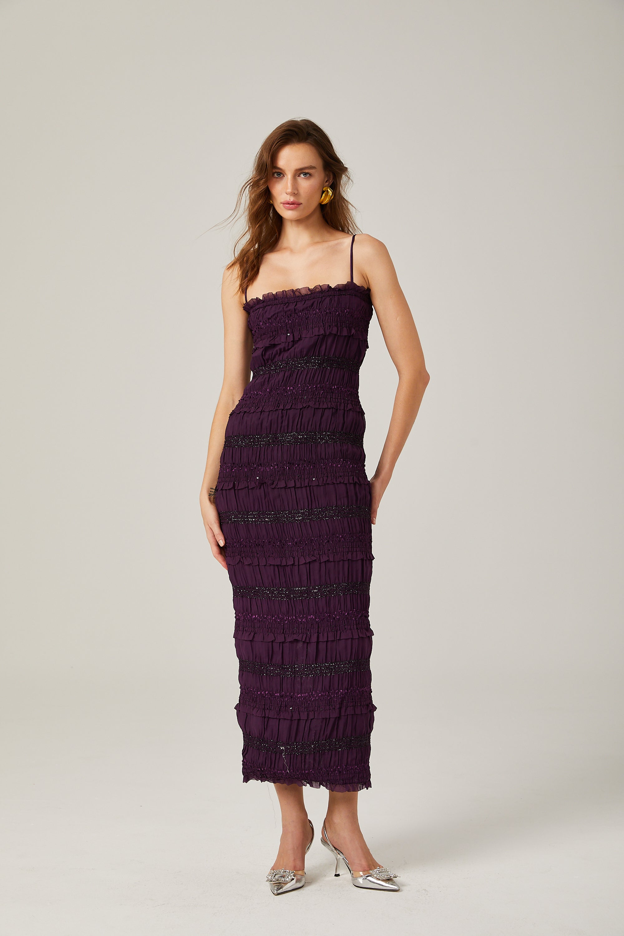 Zélie purple sequinned pleated maxi dress