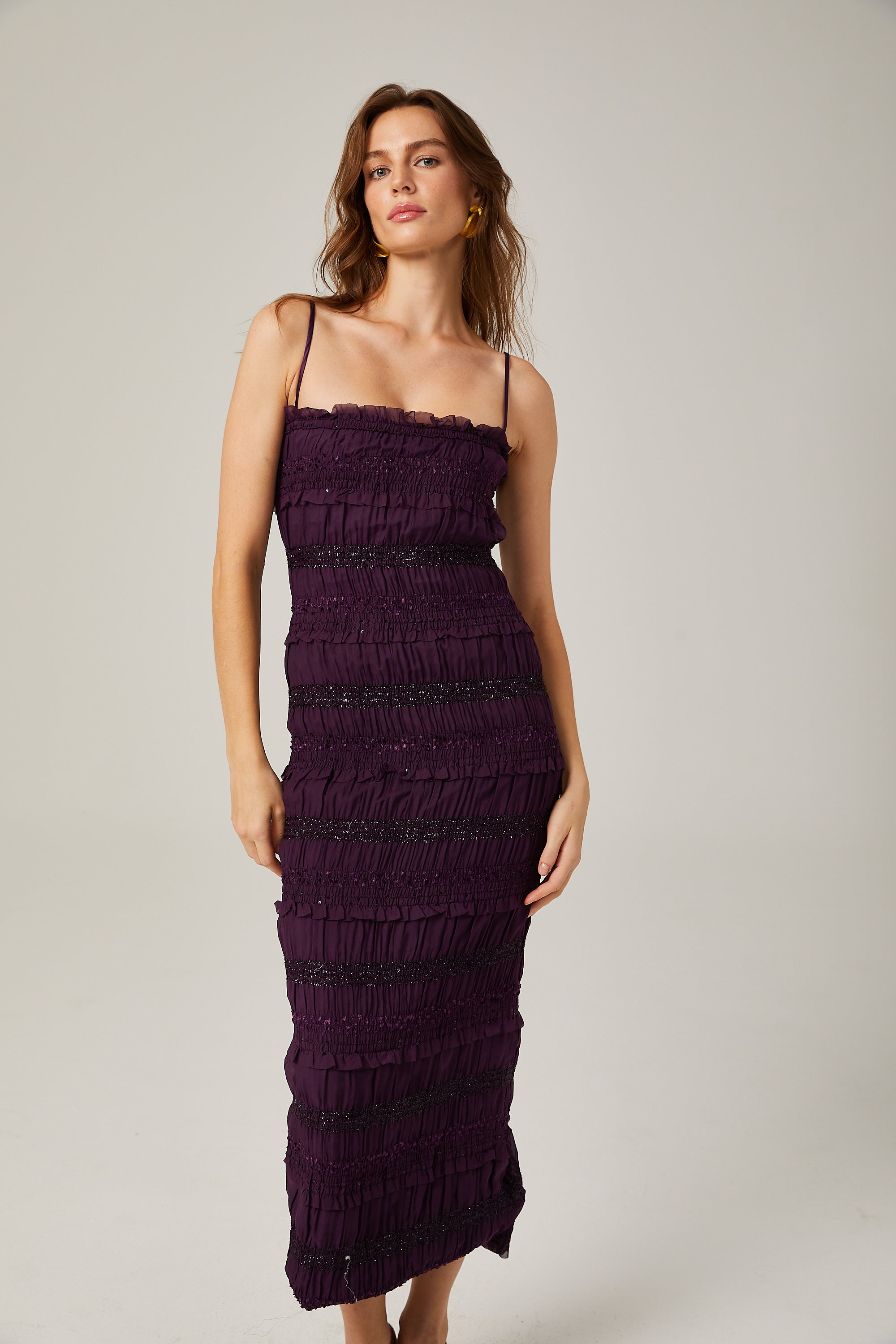 Zélie purple sequinned pleated maxi dress