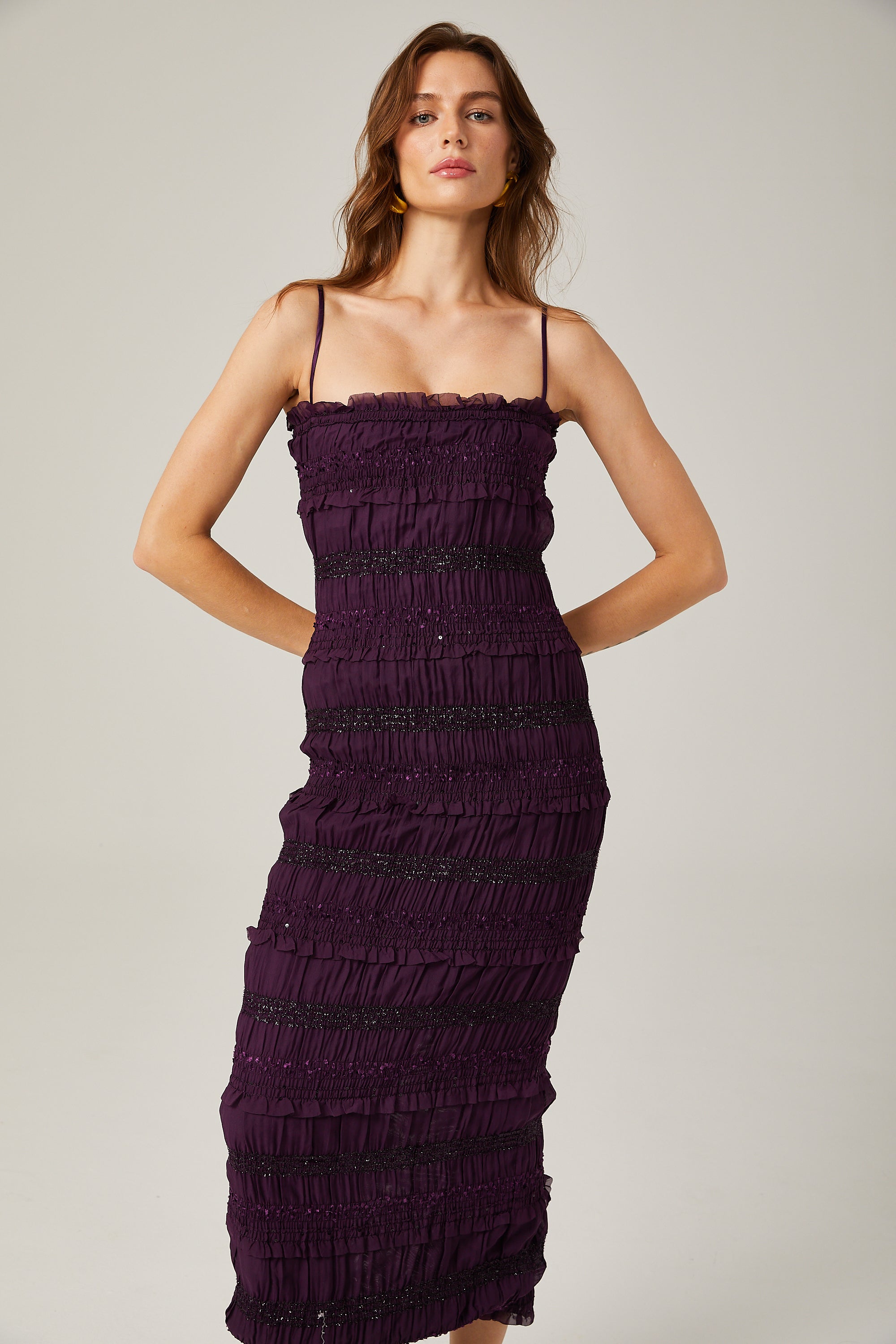 Zélie purple sequinned pleated maxi dress