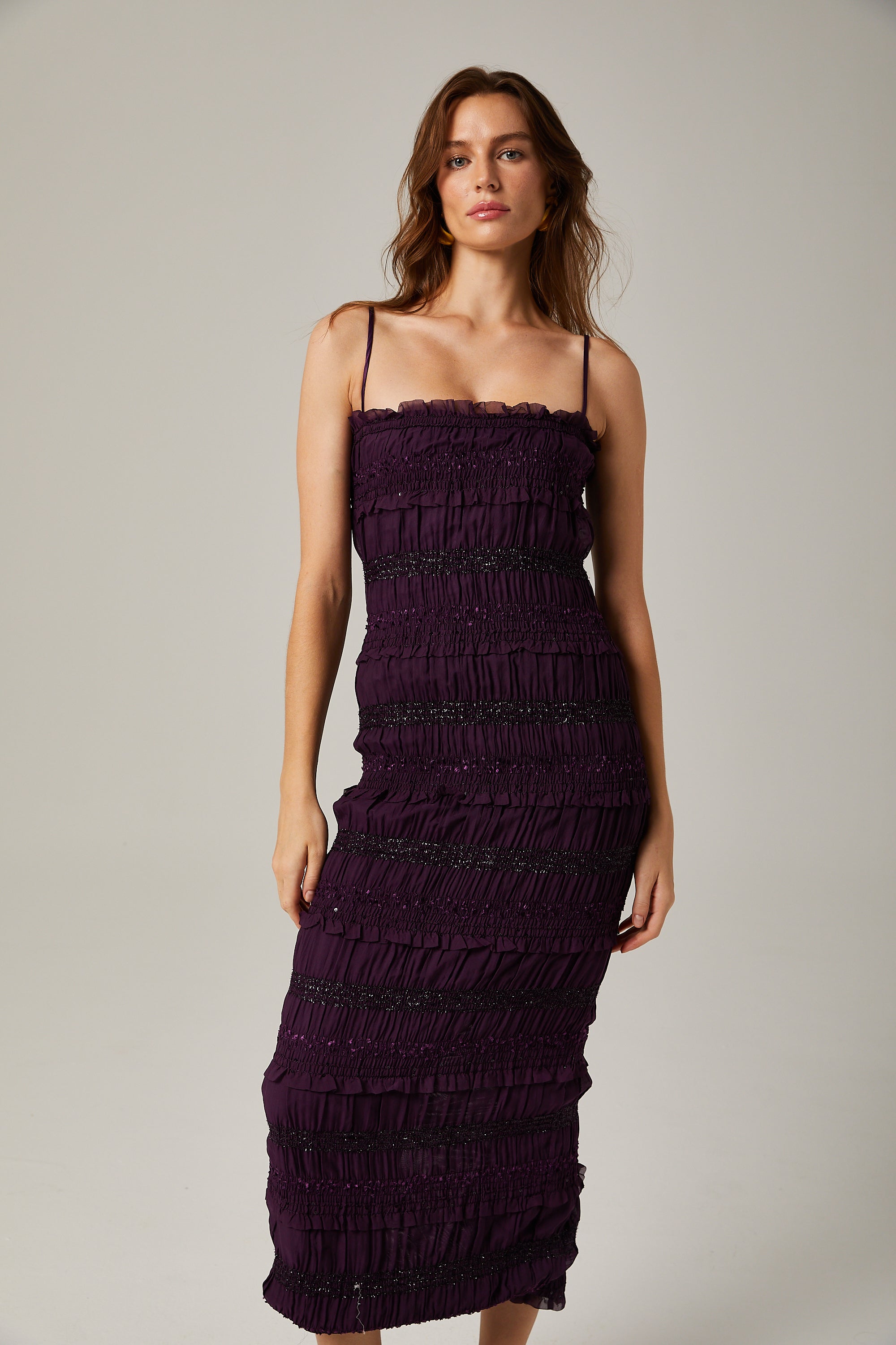 Zélie purple sequinned pleated maxi dress